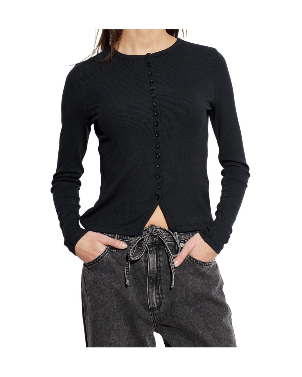 FRAME Black Long-Sleeved Crewneck Cardigan