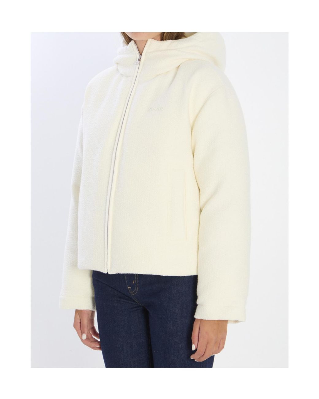 Gucci White Logo Lettering Bouclé Jacket
