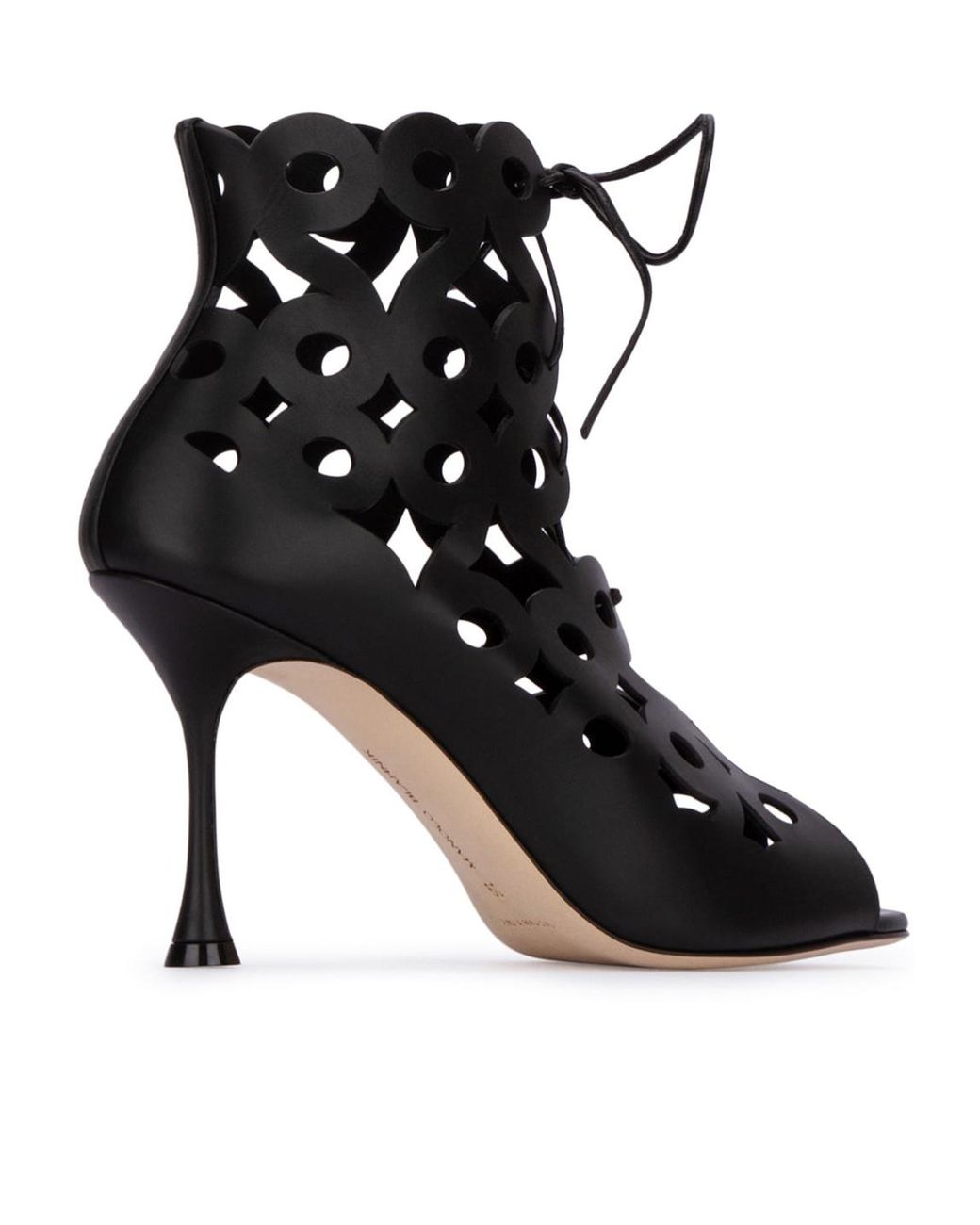 Manolo Blahnik Black Hollowed-Out High-Heeled Sandals