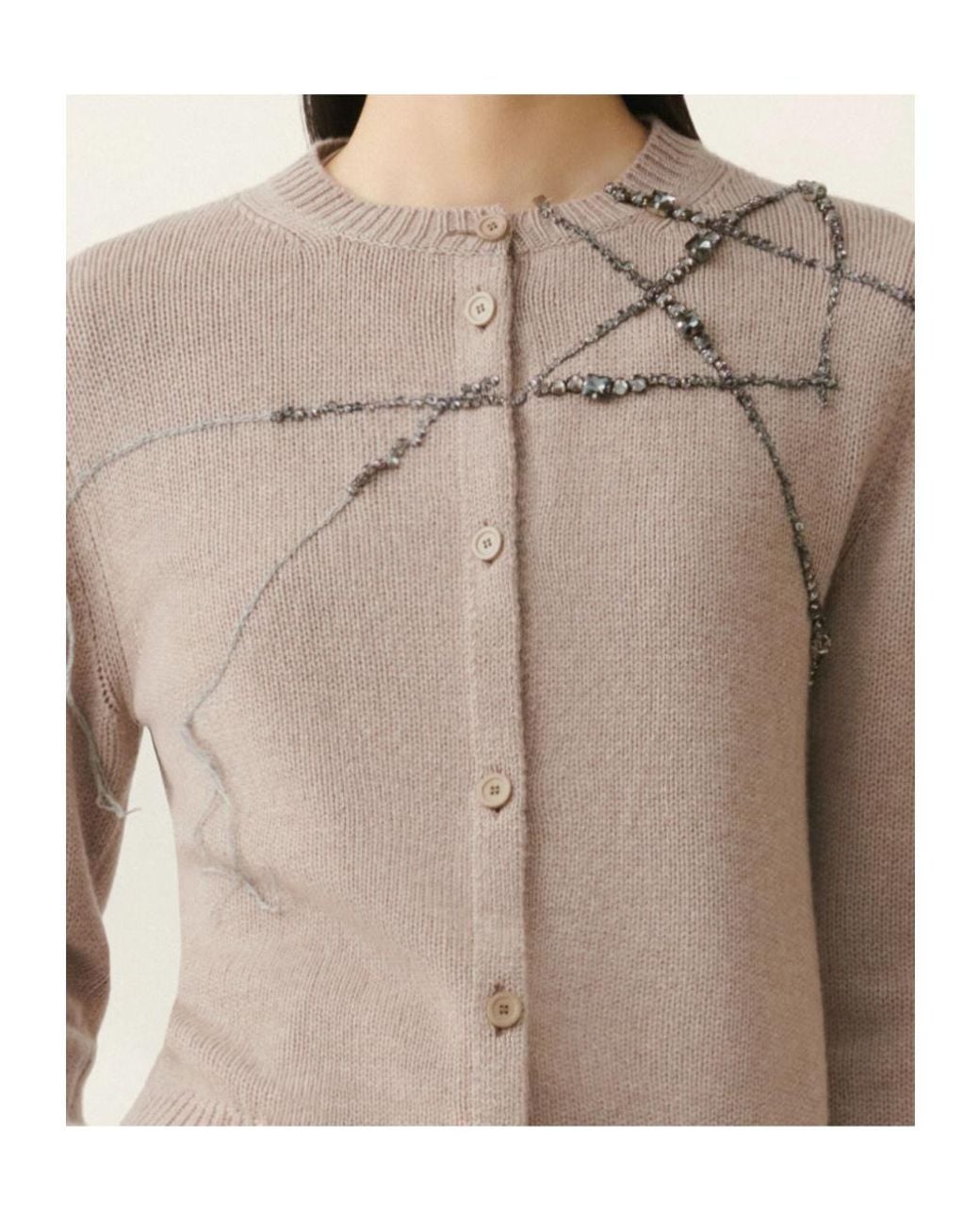 Fabiana Filippi Gray Embellished Knit Cardigan
