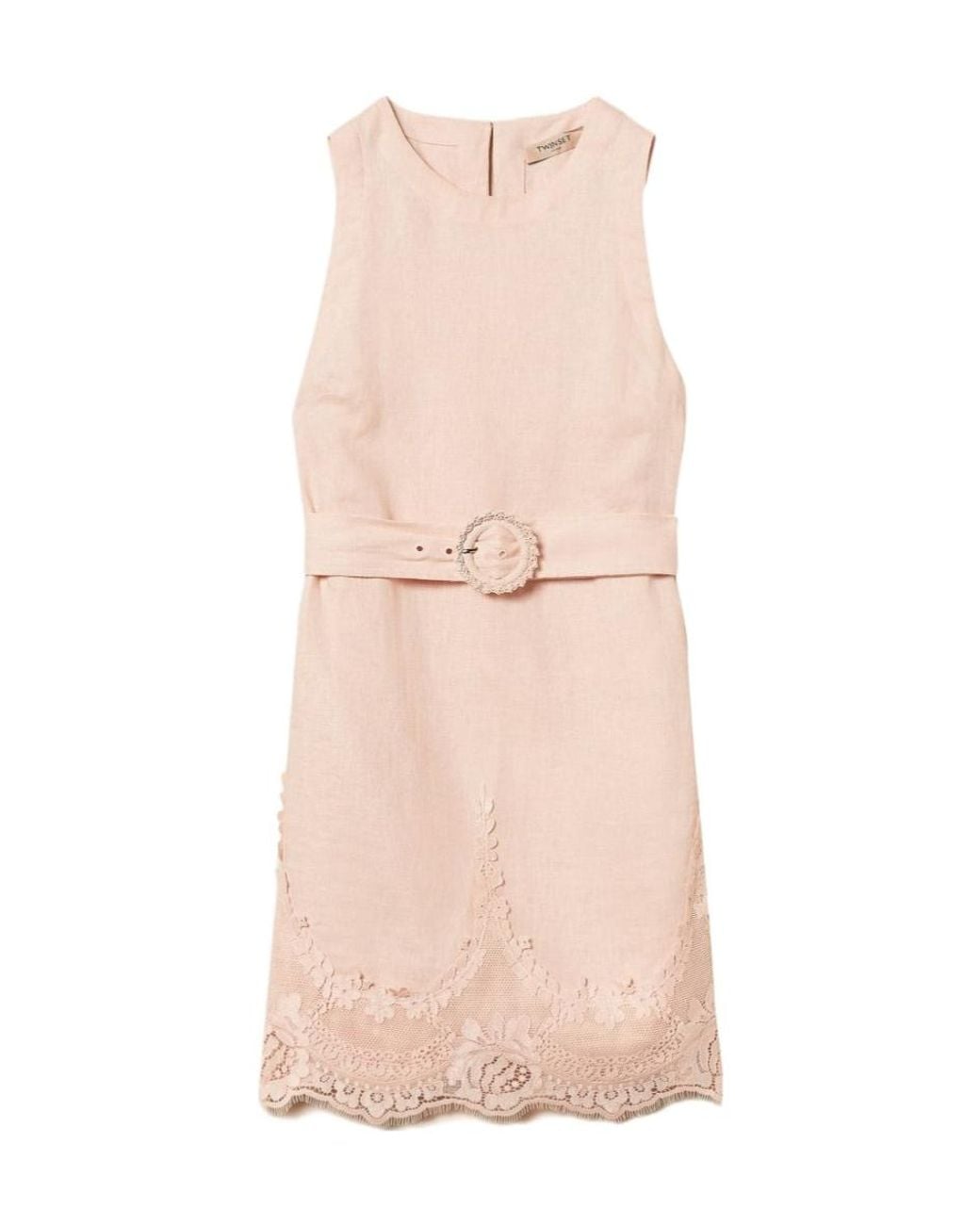 Twinset Pink Belted Lace-Trim Mini Dress