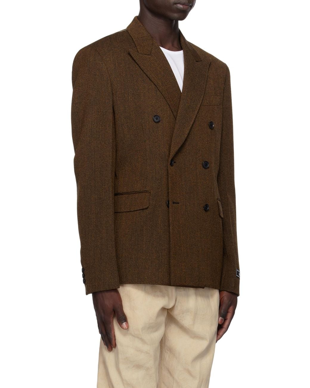 Versace Brown Double-Breasted Wool Blazer for men