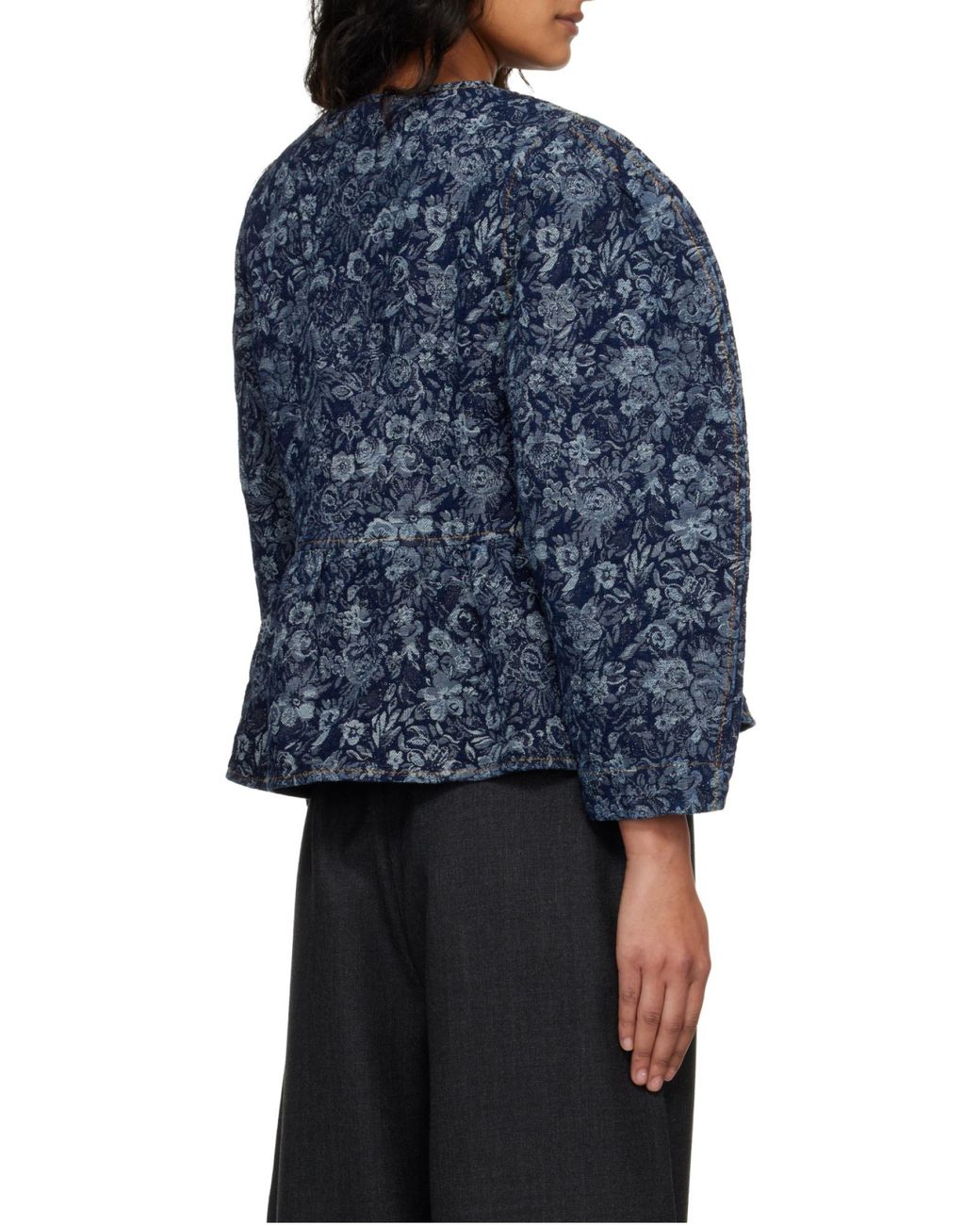 Ganni Blue Floral-Pattern Denim Blouse