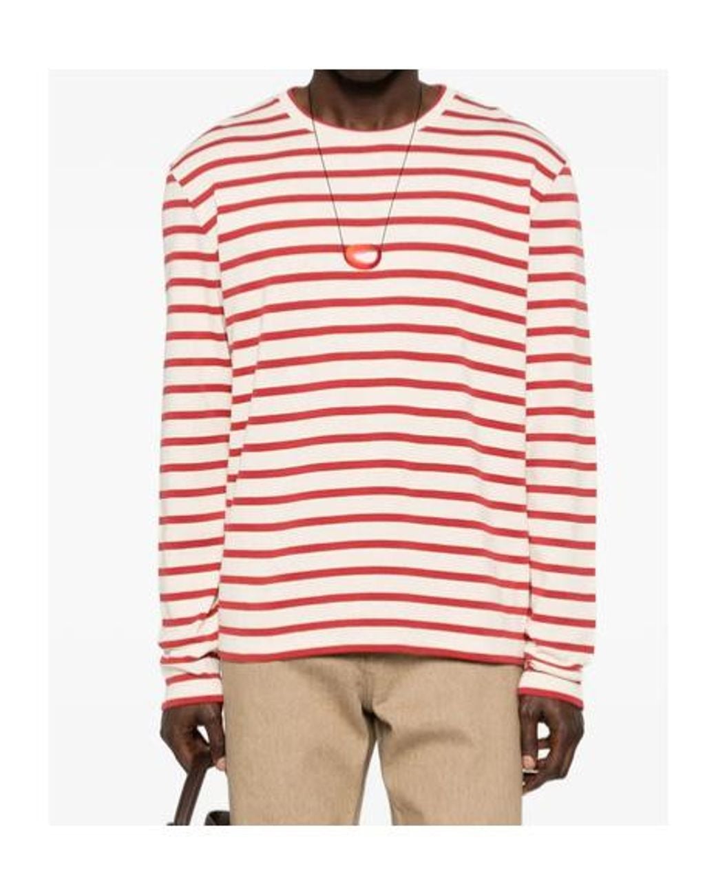 Jil Sander Red Logo Patch Striped Long Sleeved T-Shirt for men