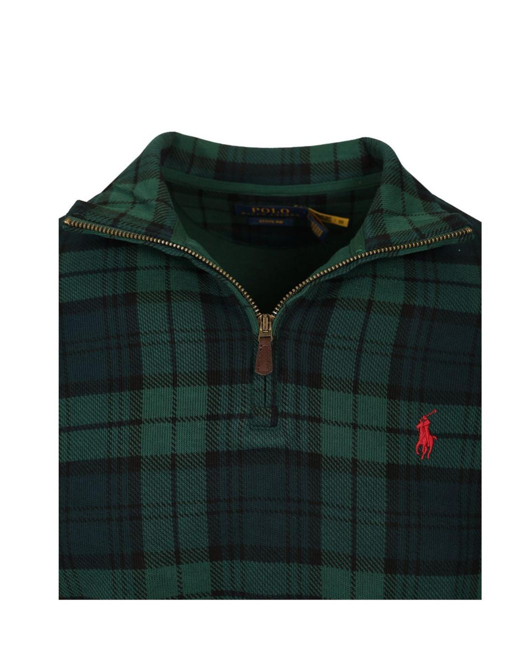 Ralph Lauren Green Polo Checked Half-Zip Sweater for men