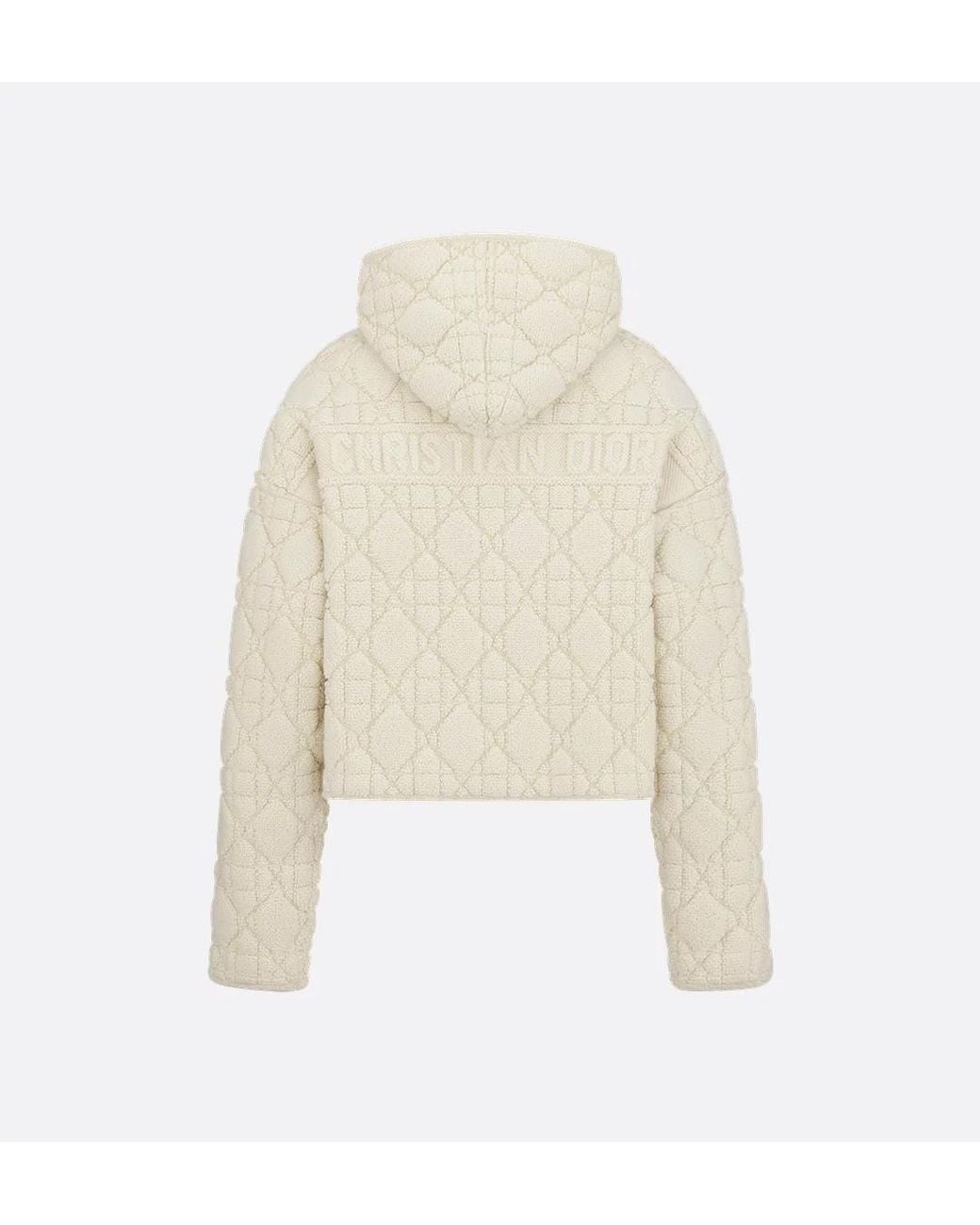 Dior White Cannage Zipped Cardigan With Hood