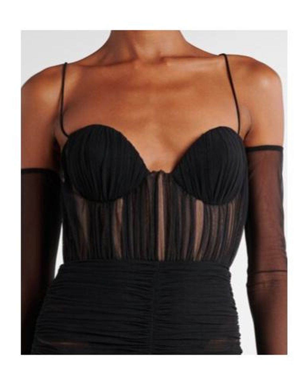 Alex Perry Black Ruched Sheer Bustier Dress