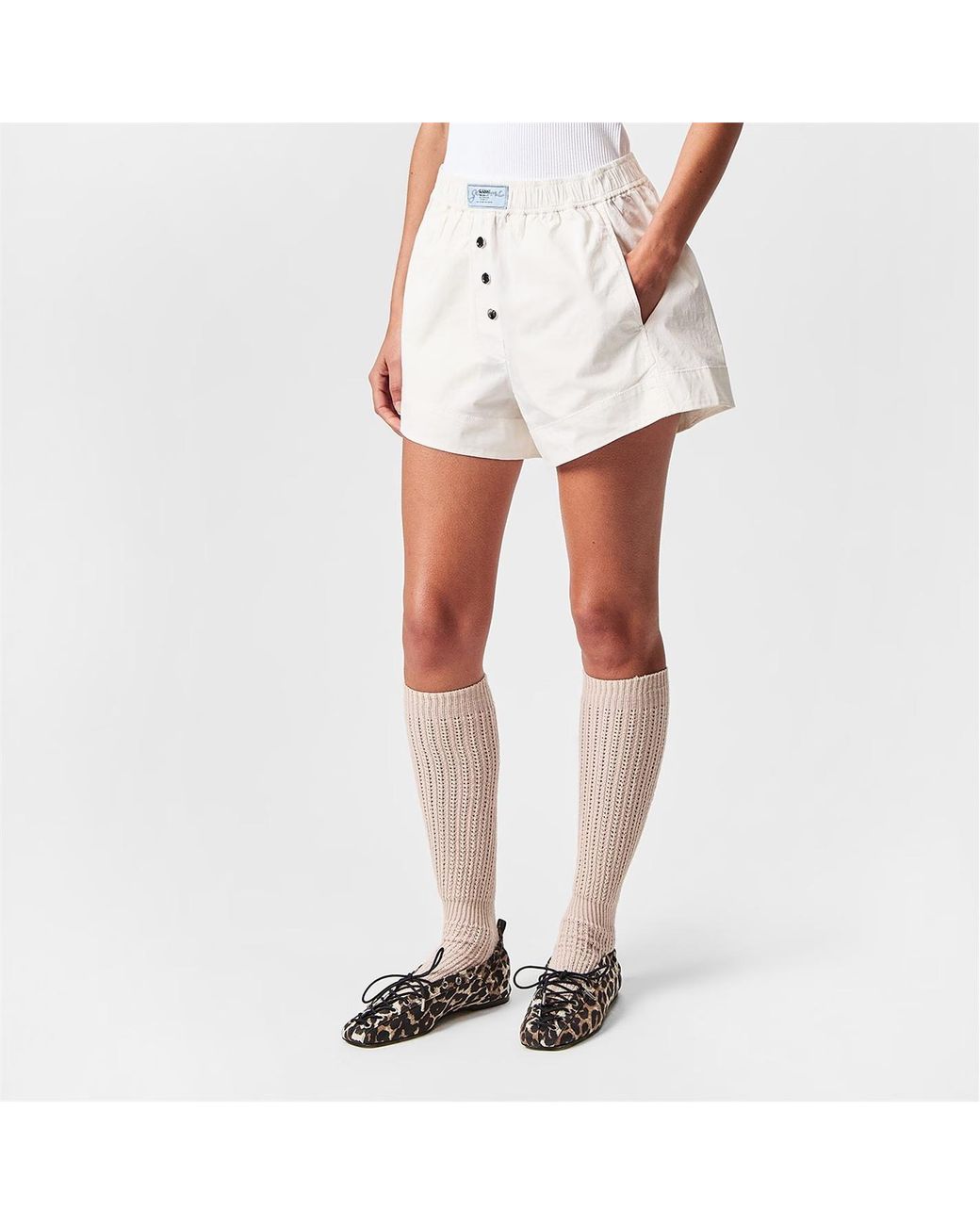 Ganni White Logo Shorts