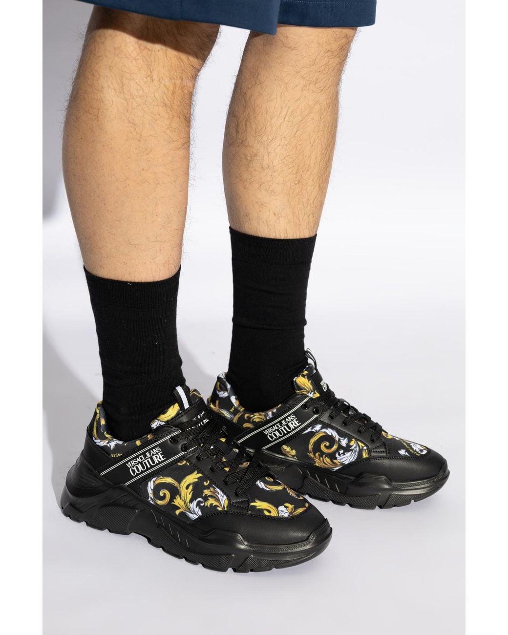 Versace Jeans Black Couture Baroque Print Sneakers for men