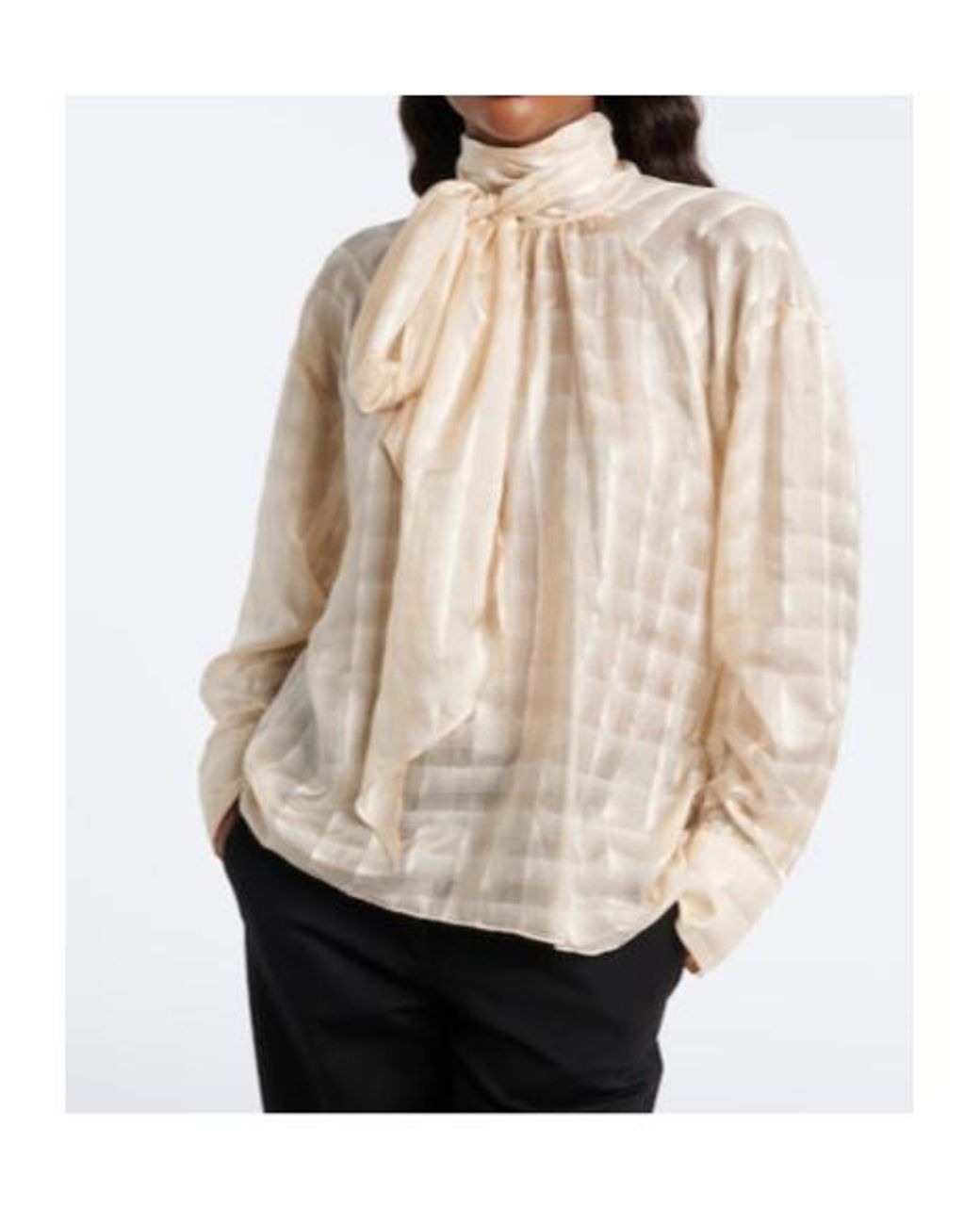 Dorothee Schumacher Natural Airy Check Tie-Neck Cotton And Silk Blouse