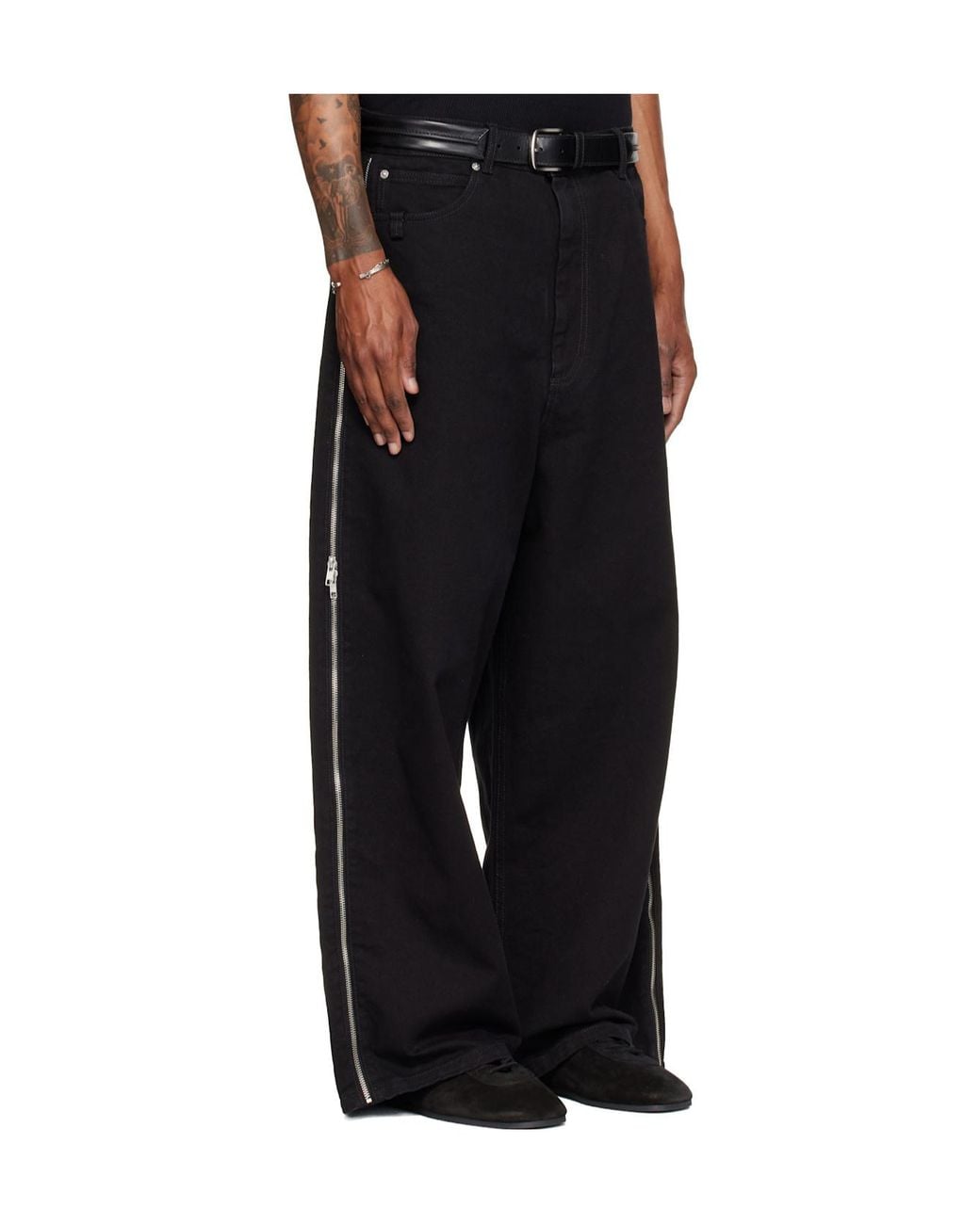 Lu'u Dan Black Side Zipper Jeans for men