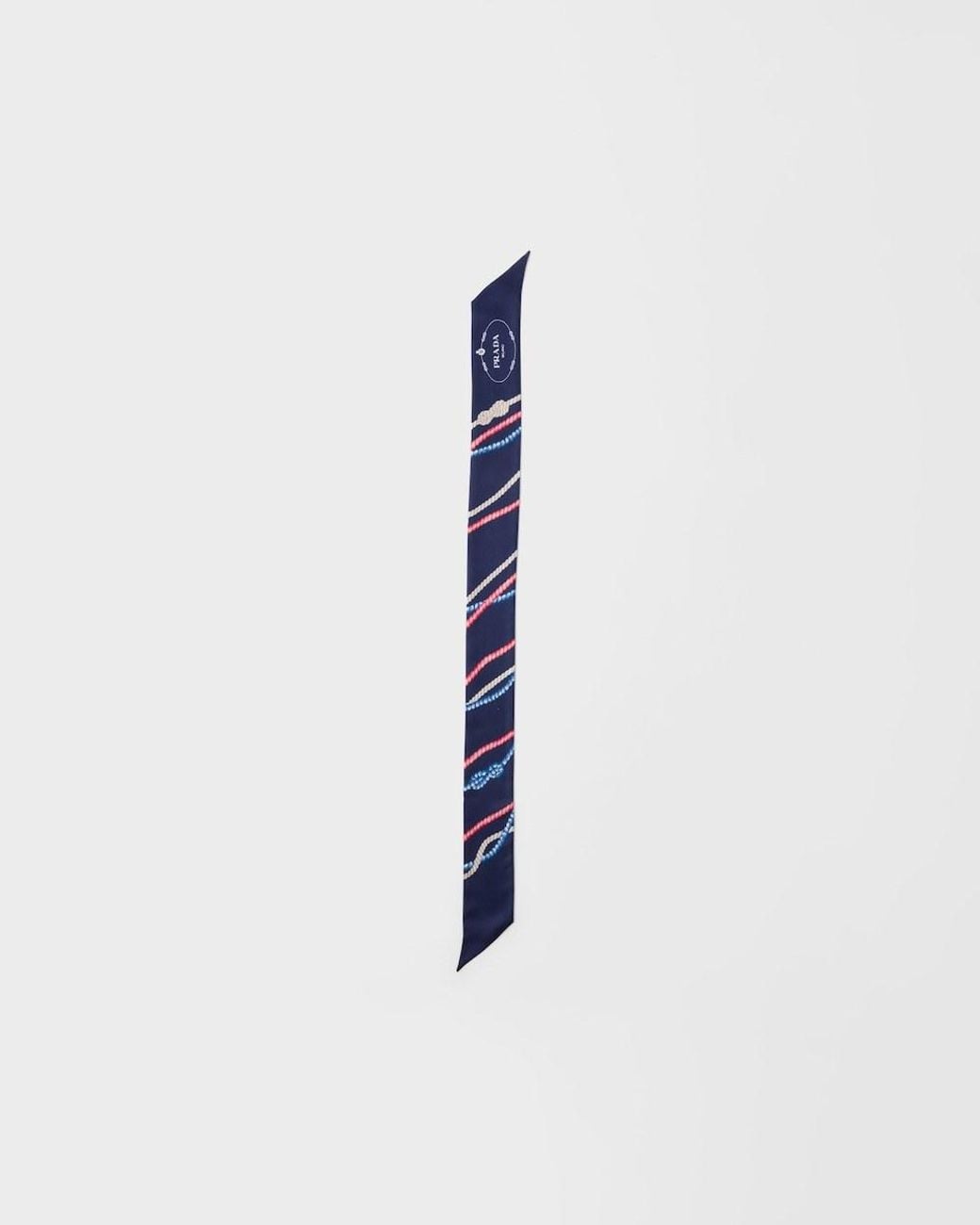 Prada Blue Printed Silk Twill Skinny Scarf