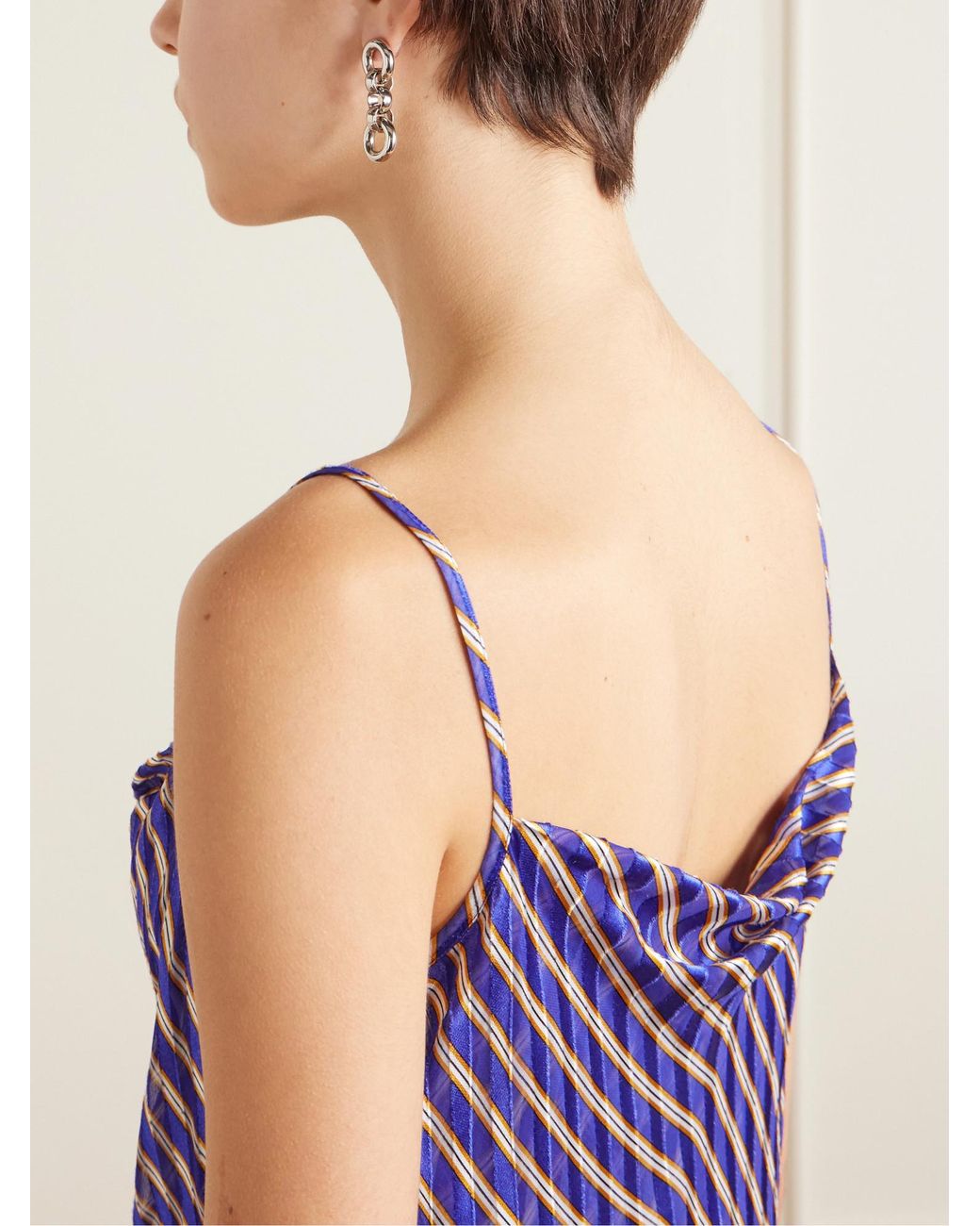 Dries Van Noten Purple Pleated Striped Midi Dress
