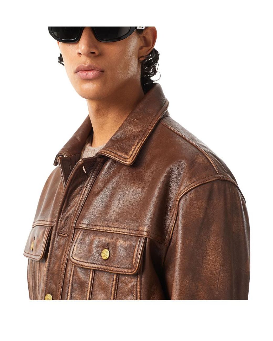 DIESEL Brown Distressed Leather Jacket for men
