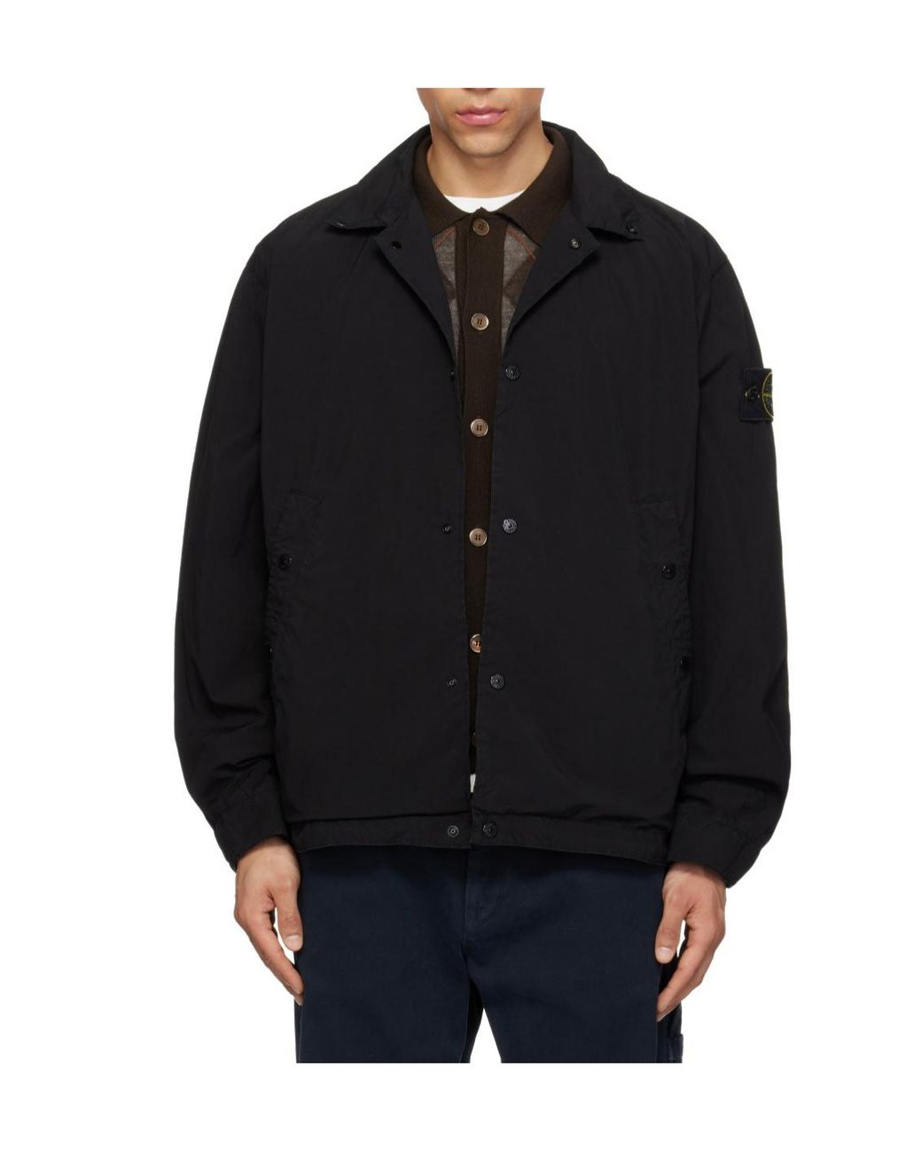 Stone Island Black Logo Patch Buttoned Jacket for men