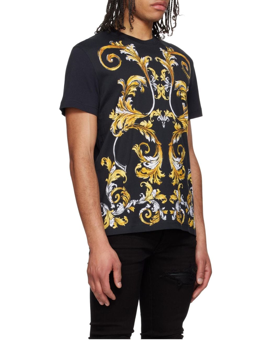 Versace Jeans Black Couture Outline Barocco Printed Crewneck T-Shirt for men
