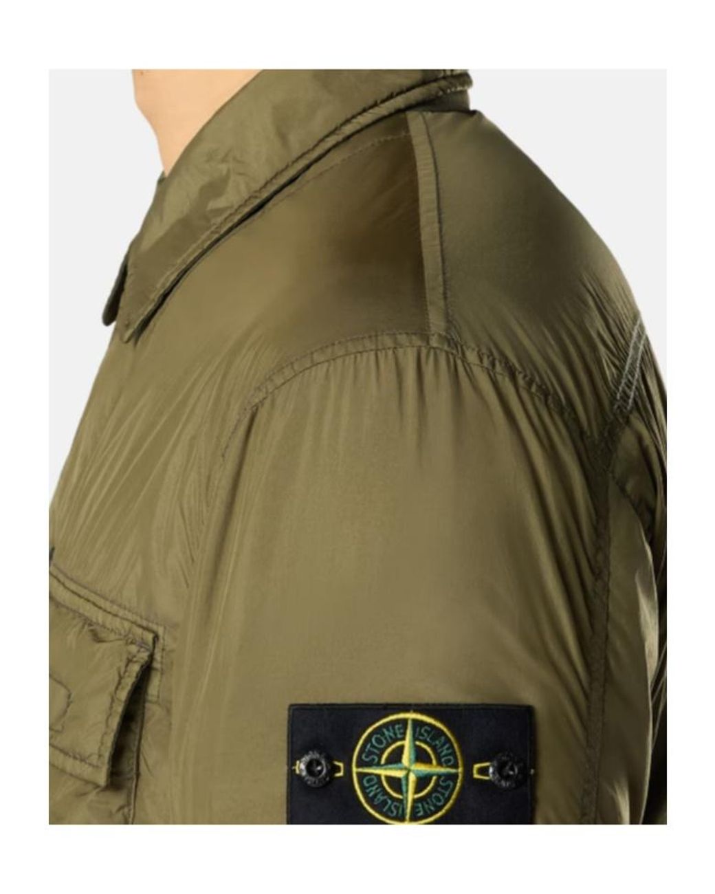 Stone Island Green Logo Patch Buttoned Jacket for men