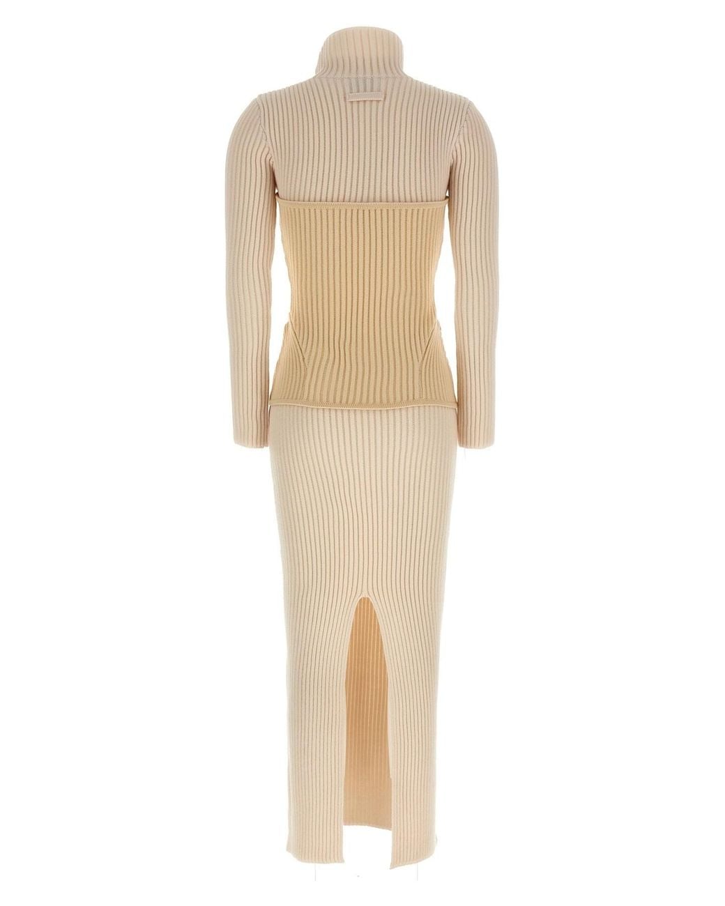Jean Paul Gaultier Natural Ribbed Corset-Style Knitted Dress