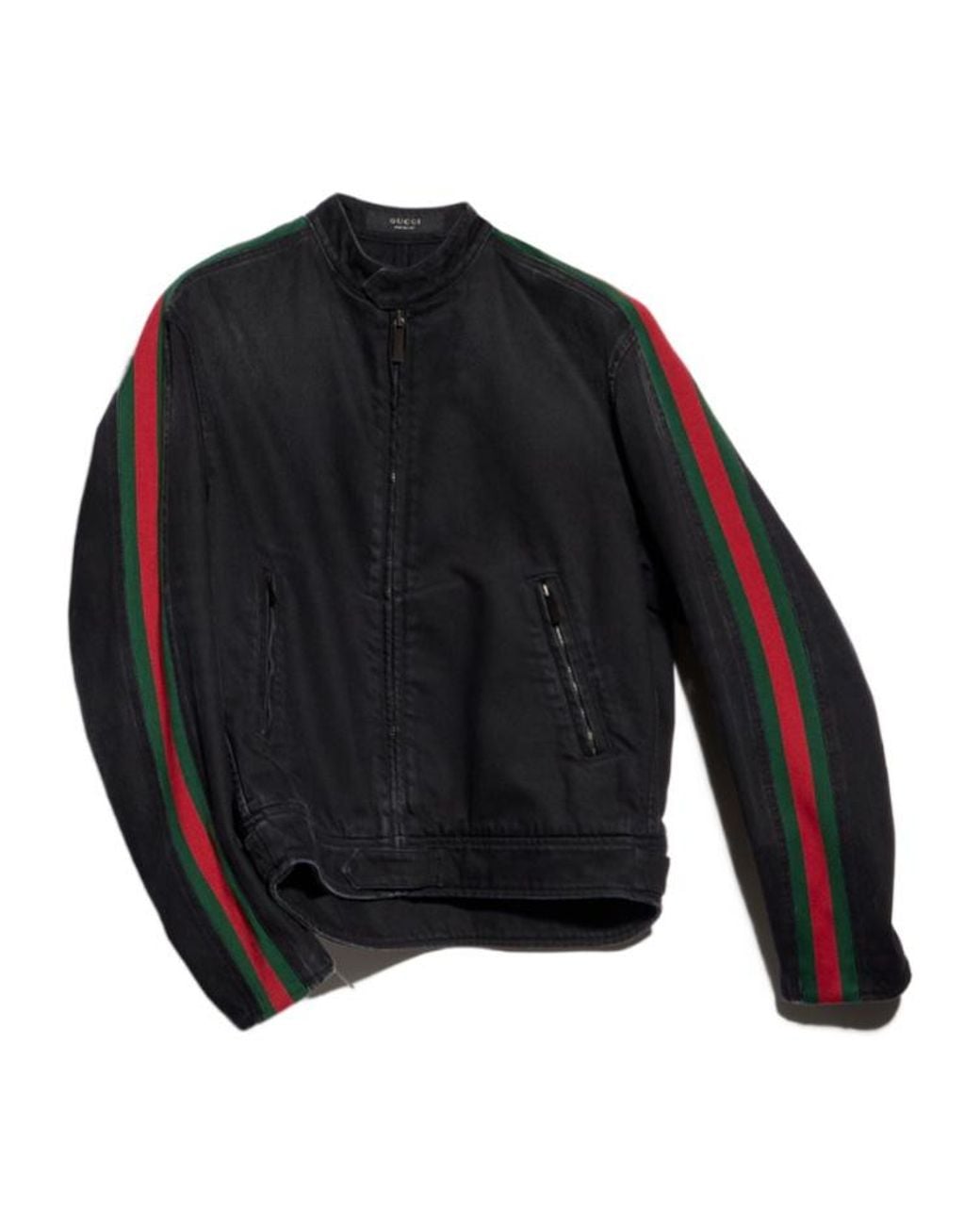 Gucci Black Web Detailed Denim Biker Jacket for men