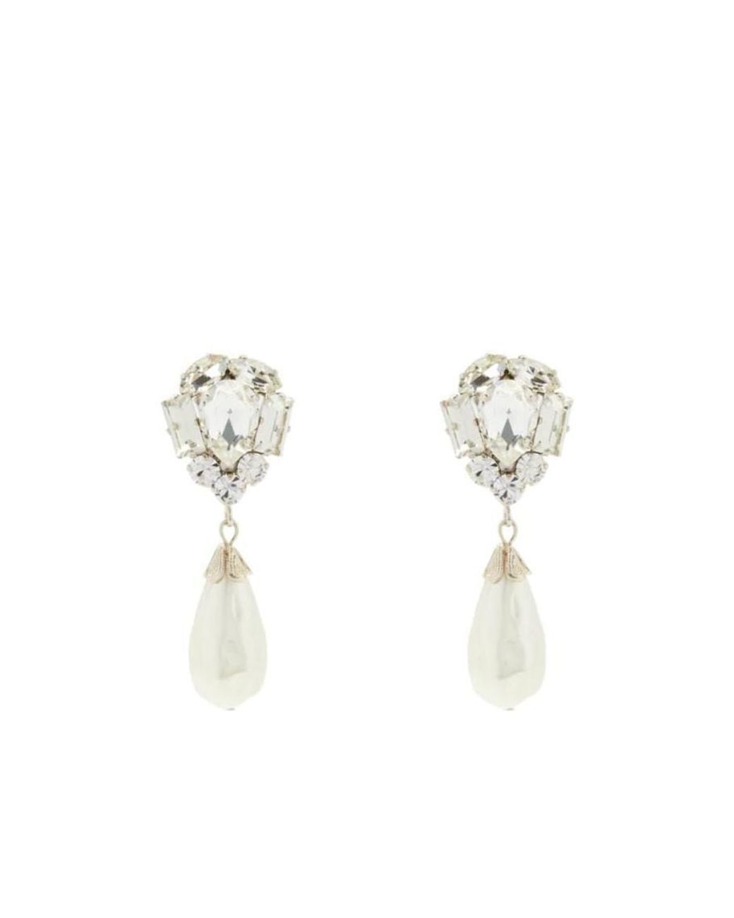 Alessandra Rich White Drop-Pearl Crystal Detail Earrings