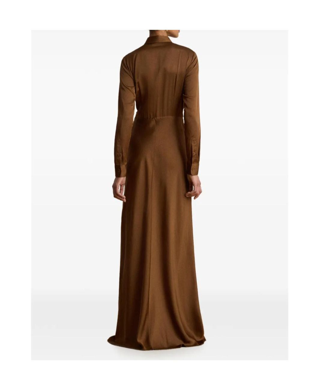 Ralph Lauren Brown Ruffled Button-Front Maxi Gown