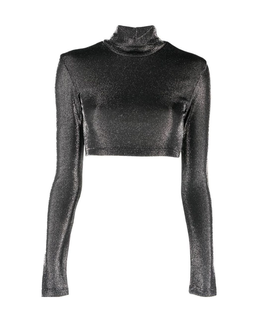 ROTATE BIRGER CHRISTENSEN Black Shiny Crop Top