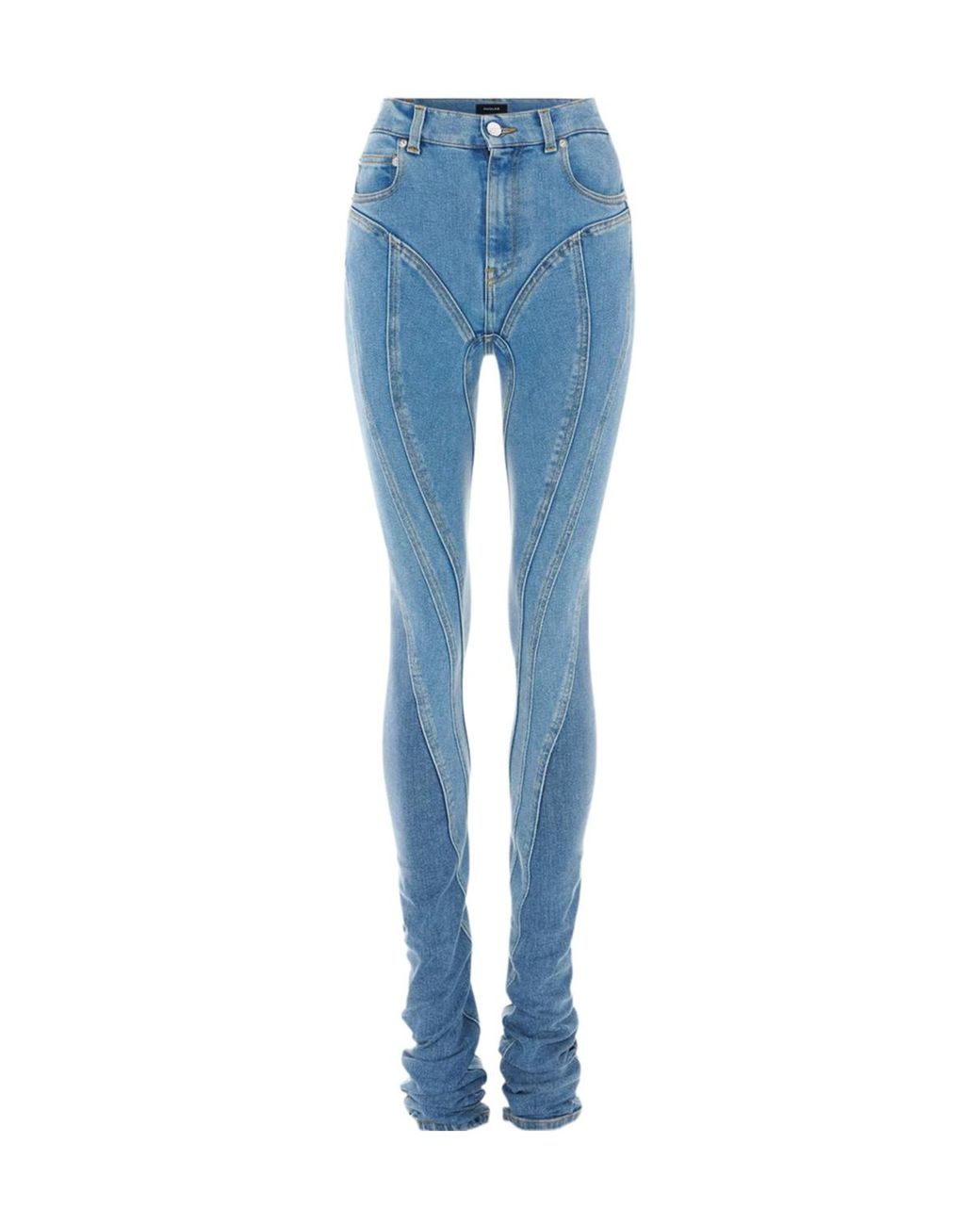 Mugler Blue Embossed Patch Denim Trousers