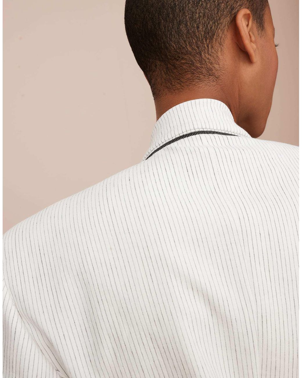 Brunello Cucinelli White Stripped Buttoned Jacket
