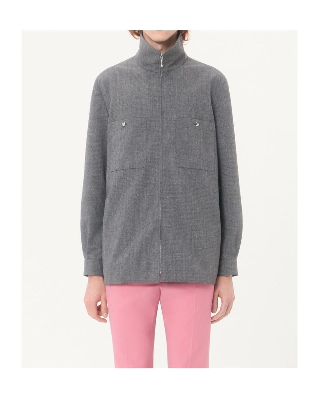Valentino Gray Zip-Up High Neck Jacket for men