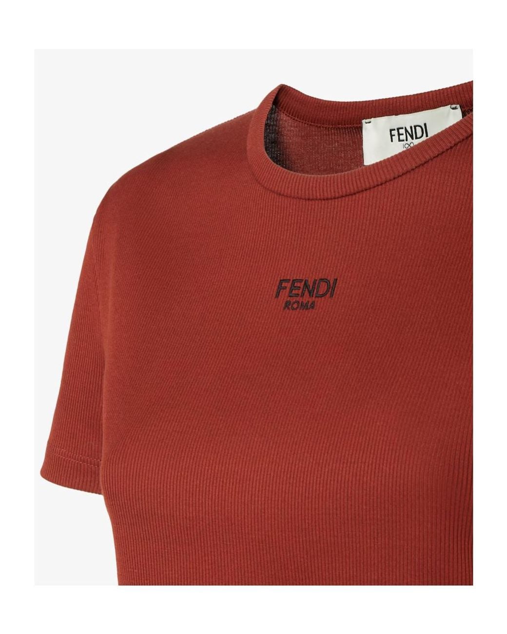 Fendi Logo Embroidered Crewneck Cropped T-Shirt