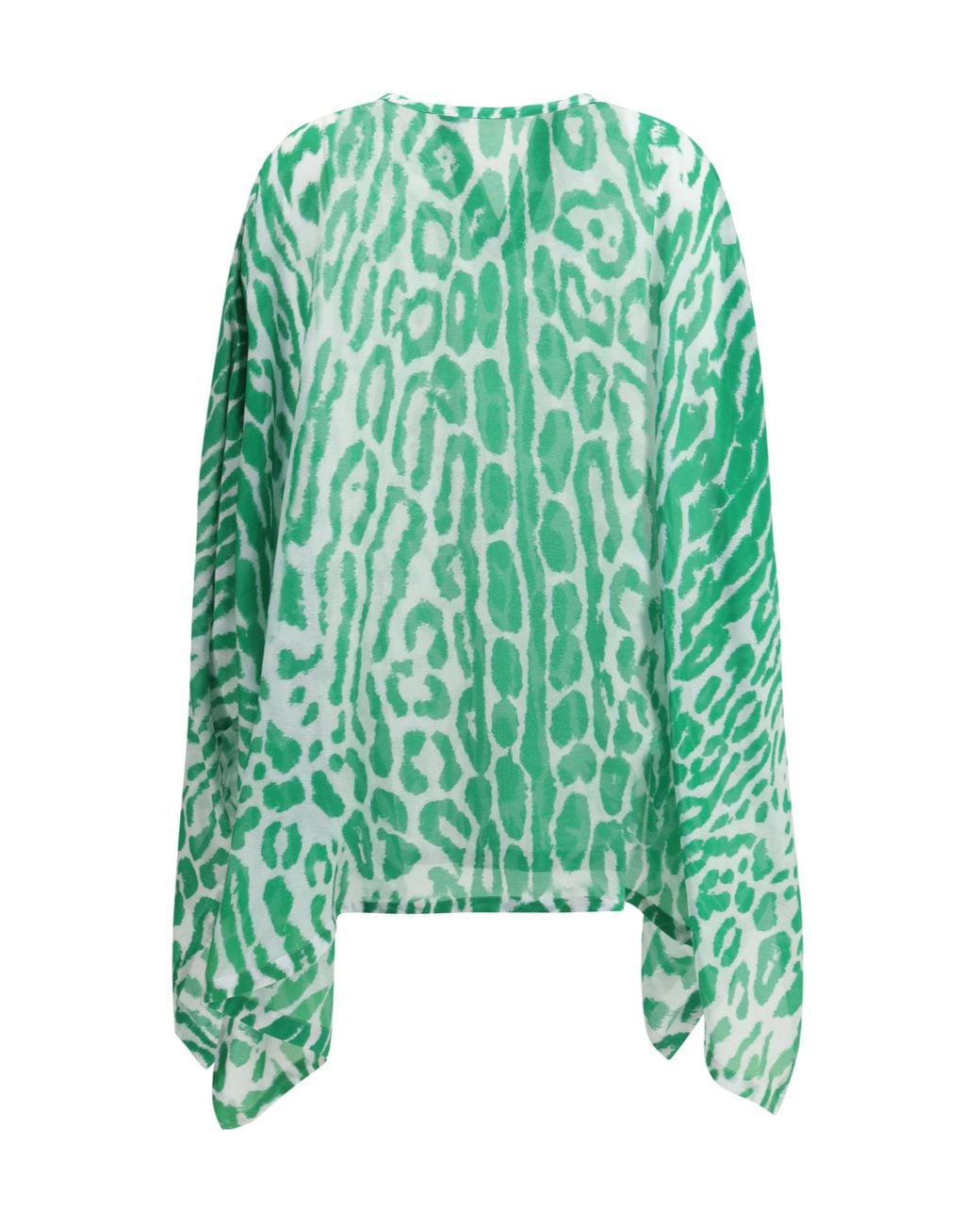 Tom Ford Green Print Silk Long Sleeve Top