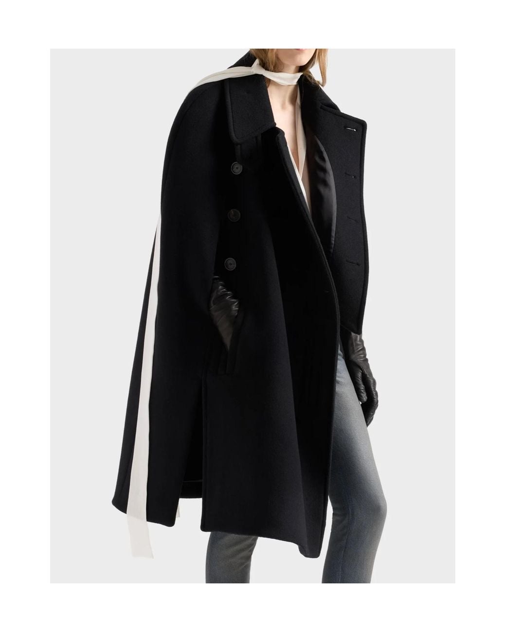7 For All Mankind Black Double-Breasted Wool Cape