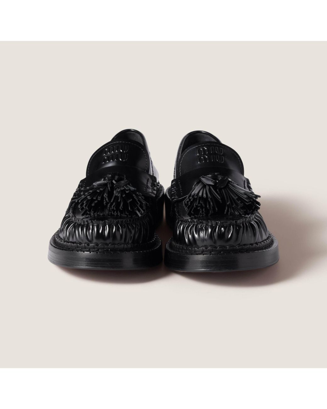 Miu Miu Black Tassel Leather Loafers