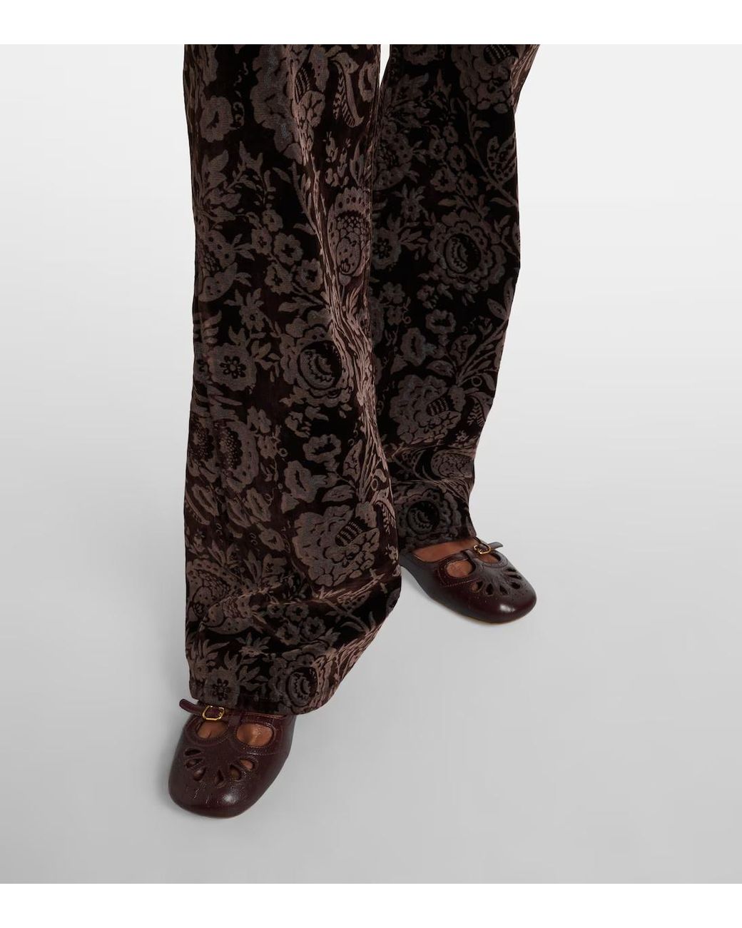 Chloé Black Floral High-Rise Velvet Straight Pants