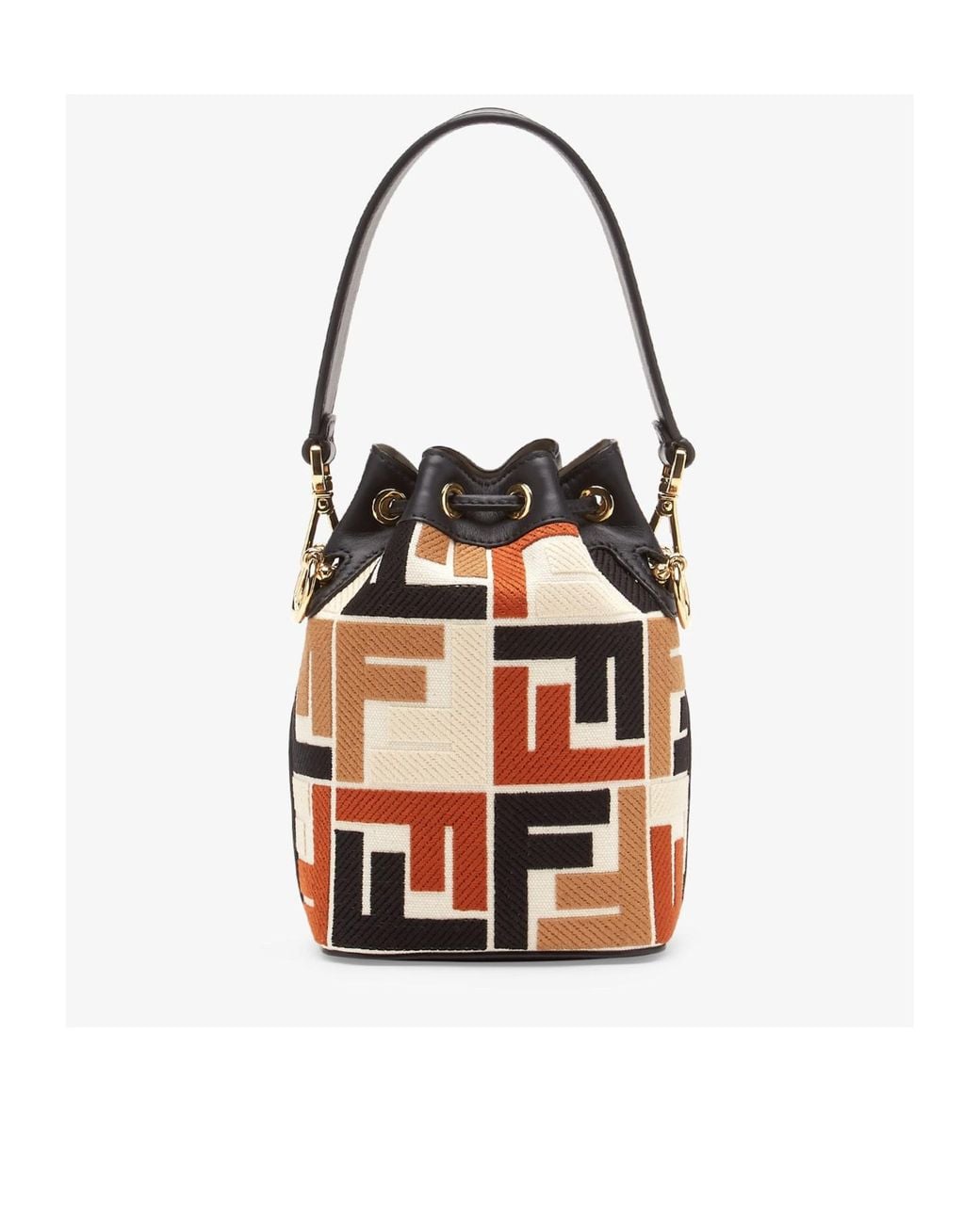 Fendi White Ff Monogram Drawstring Bucket Bag