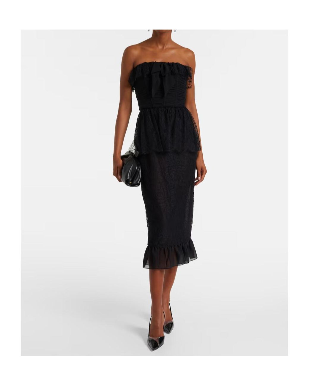 Alessandra Rich Black Lace And Silk Georgette Bustier Dress