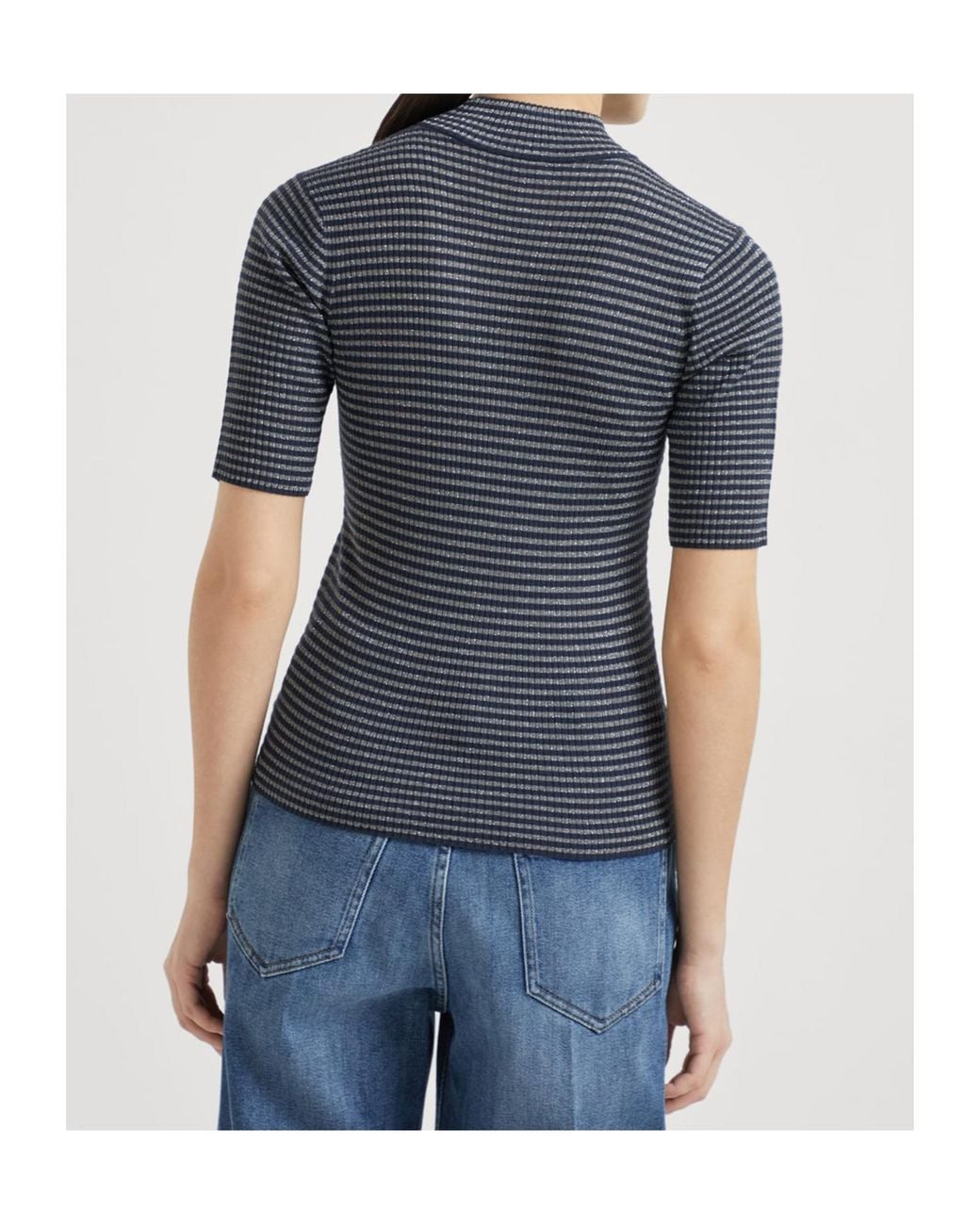 Brunello Cucinelli Blue Striped Lightweight Sweater