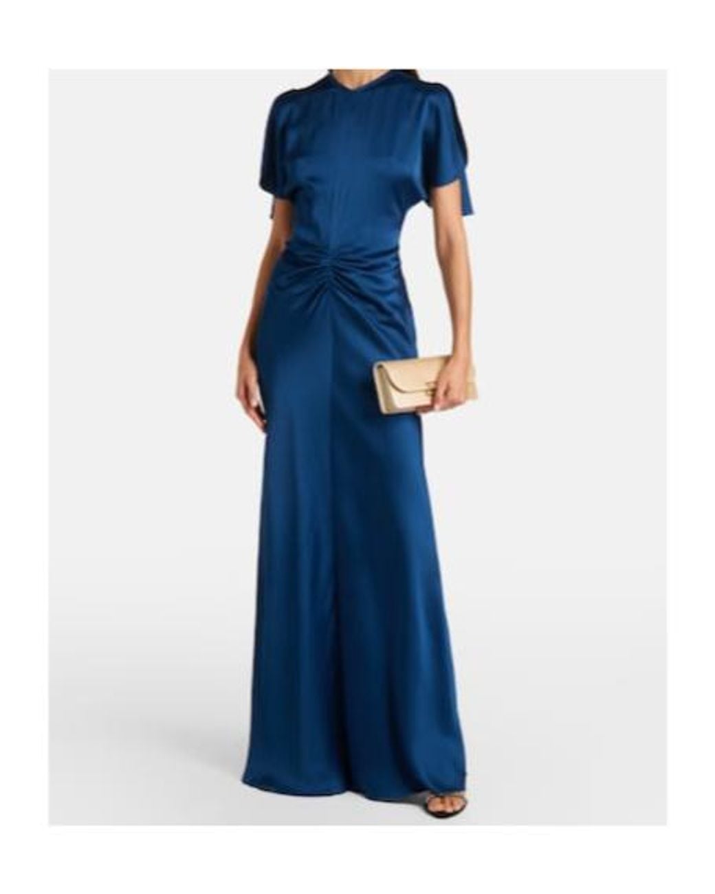 Victoria Beckham Blue Isabella Gathered Satin Gown