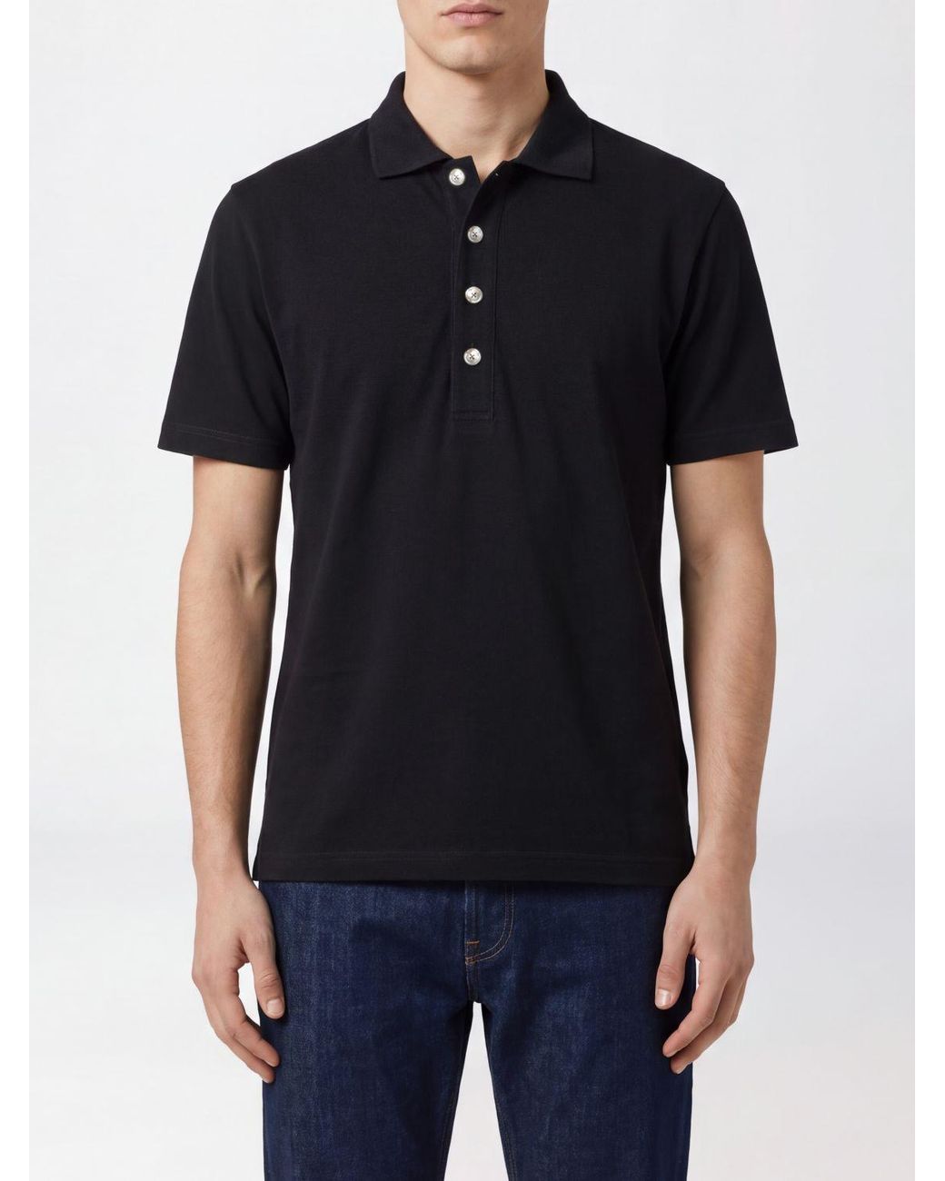 Eleventy Black Button-Up Polo Shirt for men