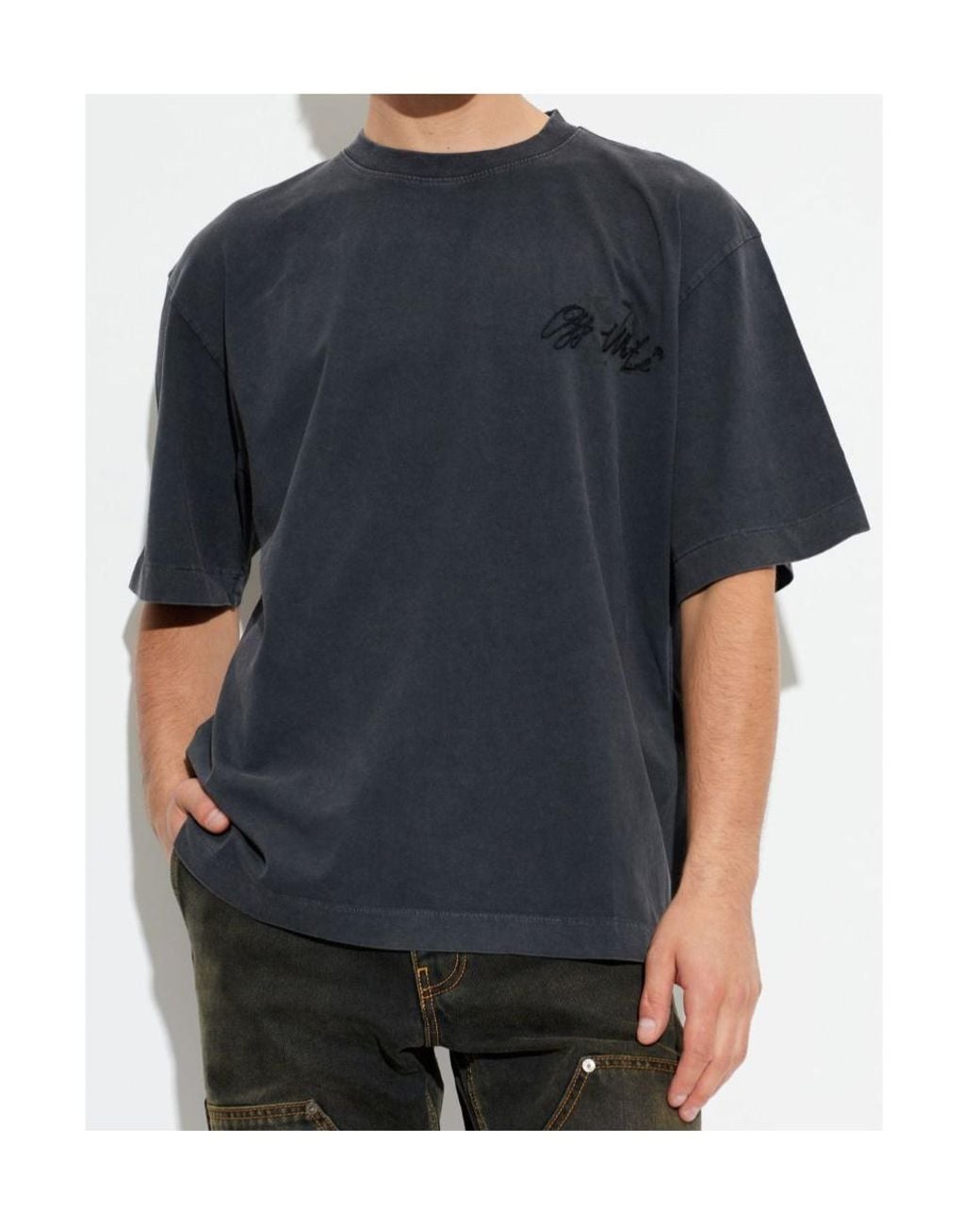 Off-White c/o Virgil Abloh Blue Embroidered Logo T-Shirt for men