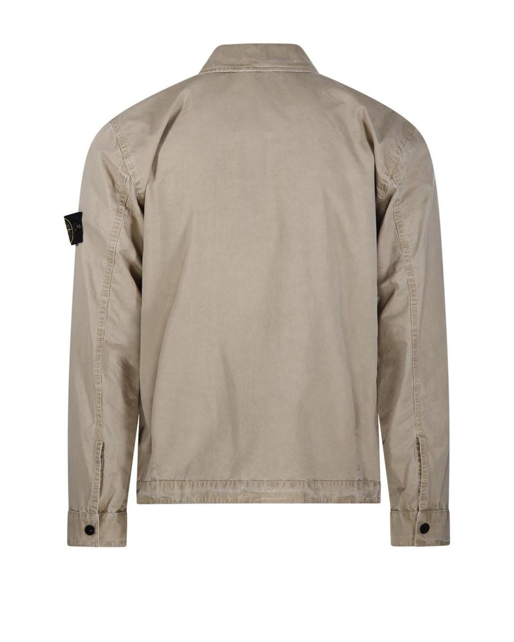 Stone Island Gray Compass Patch Zip-Up Shirt Jacket for men