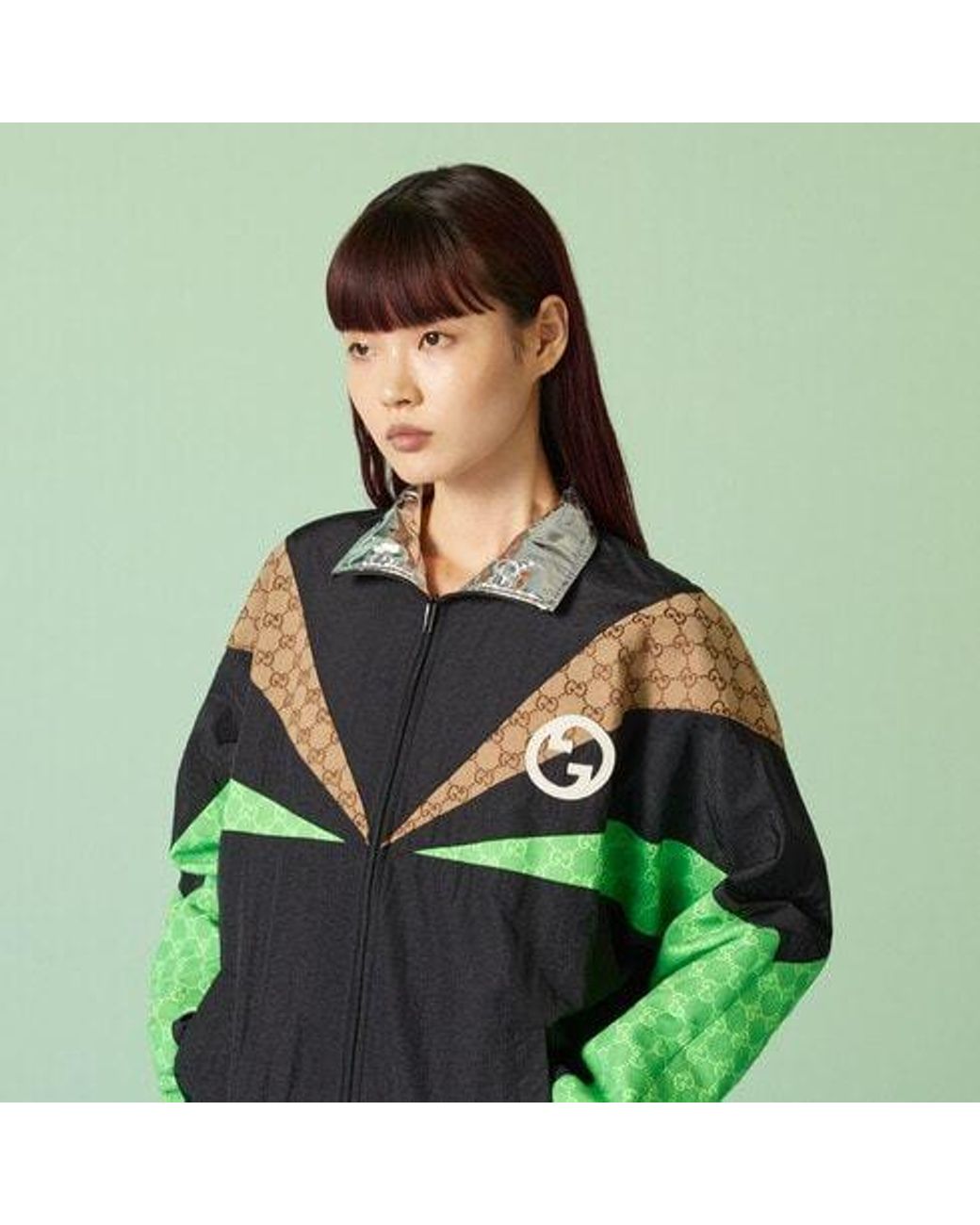 Gucci Green Gg Monogram Highneck Track Jacket