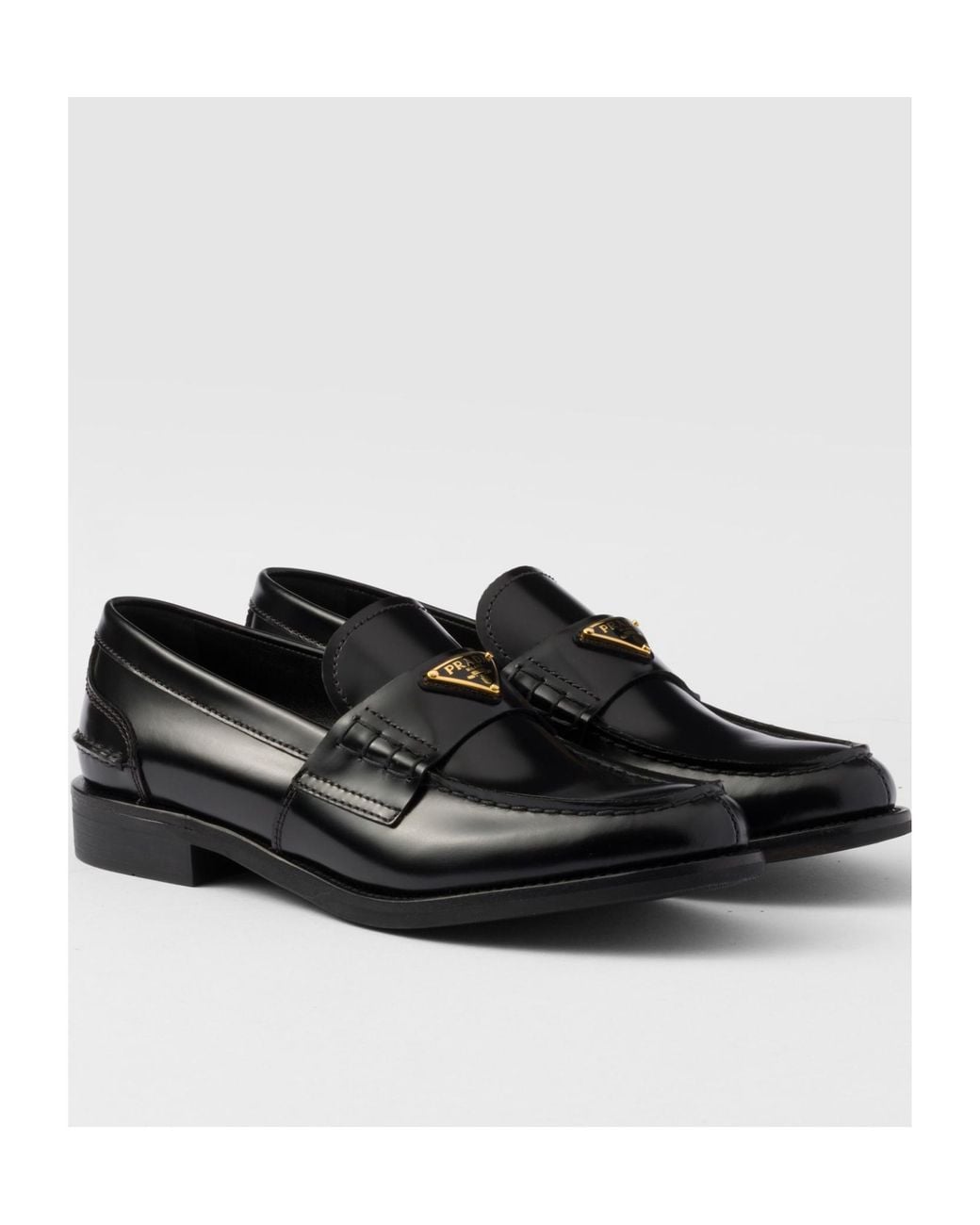 Prada Black Logo Plaque Slip-On Loafers
