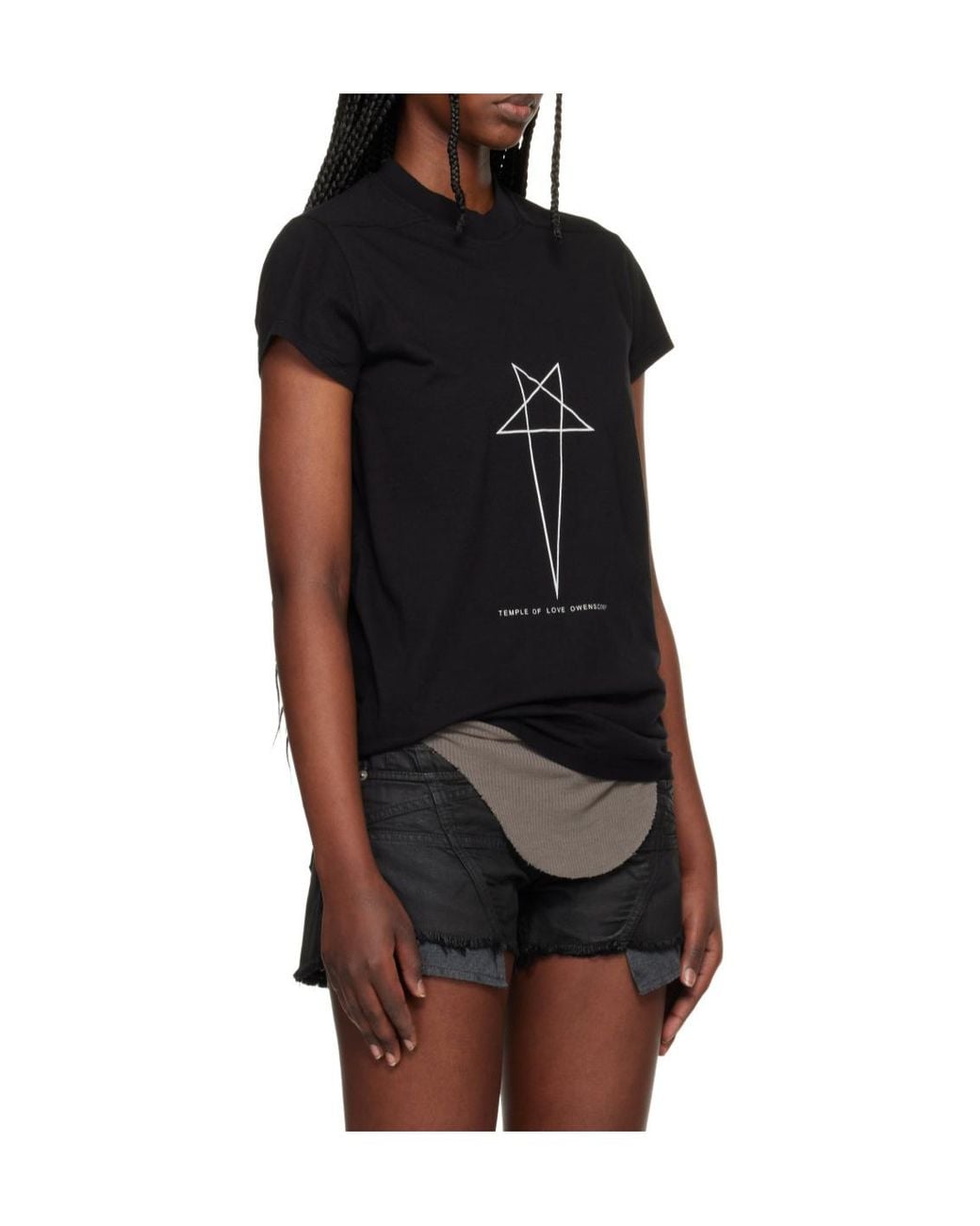 Rick Owens Black Logo Printed Crewneck T-Shirt