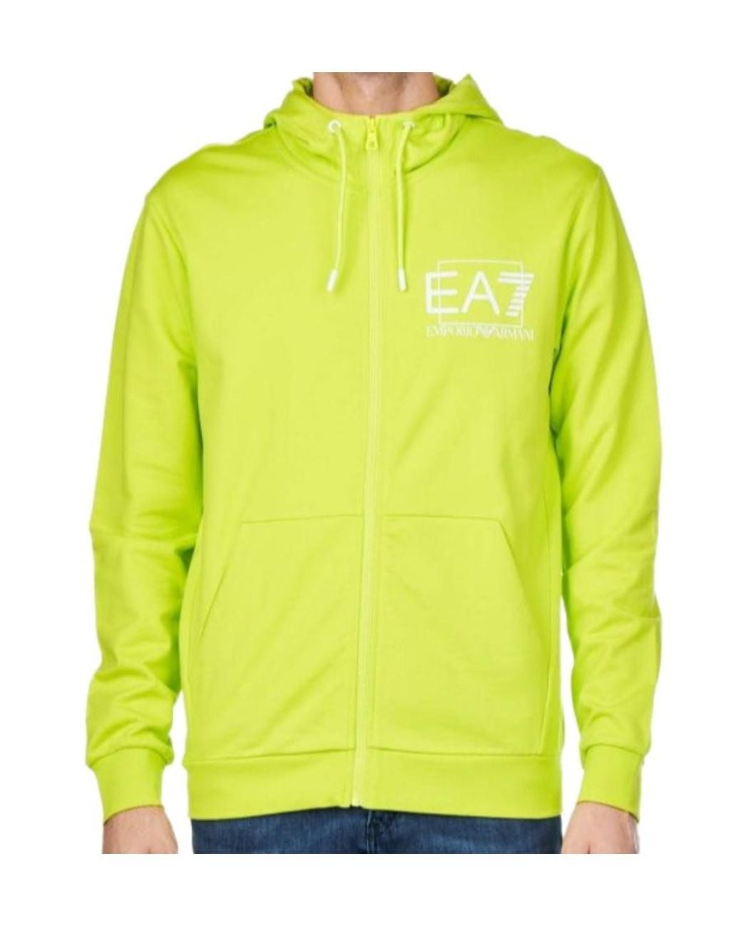 EA7 Yellow Logo Print Hooded Sweatshirt for men