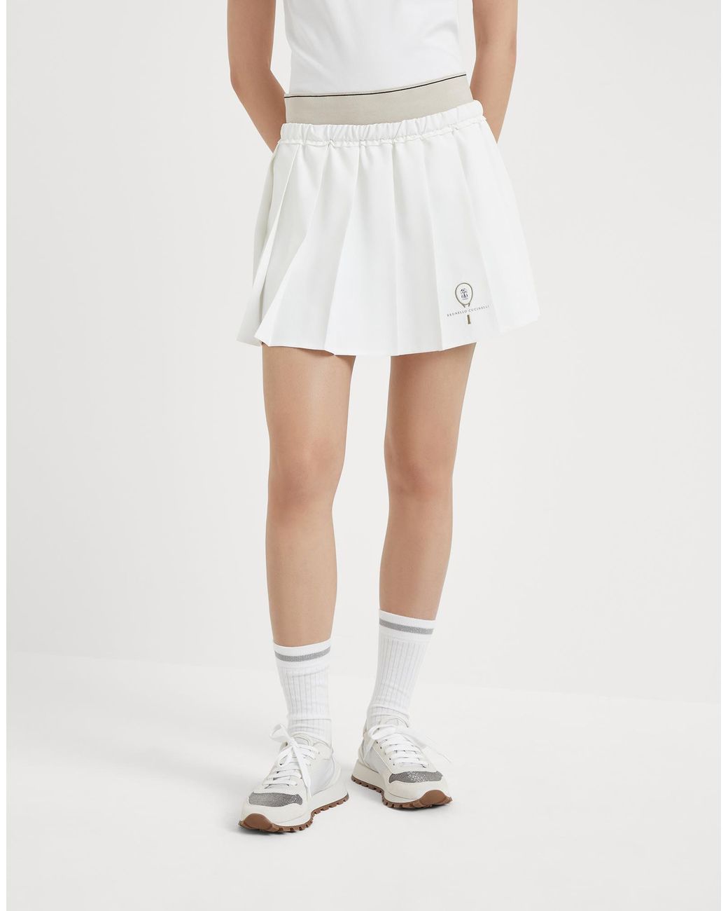 Brunello Cucinelli White Pleated Mini Skirt