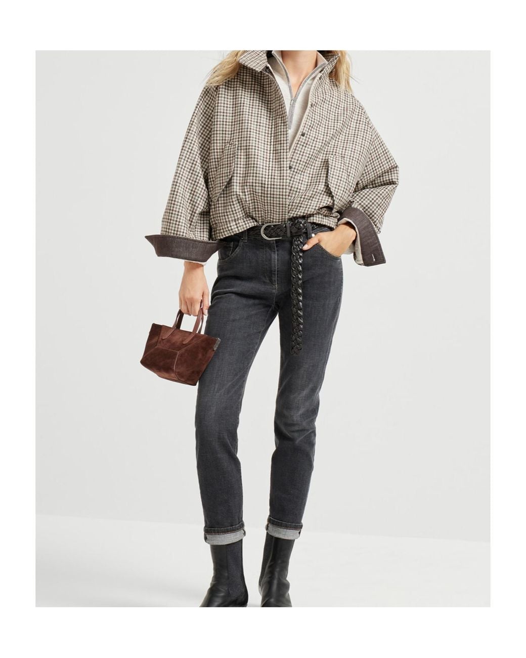 Brunello Cucinelli Gray Virgin Wool And Cashmere Lightweight Ribbed Turtleneck Sweater With Precious Half Zip