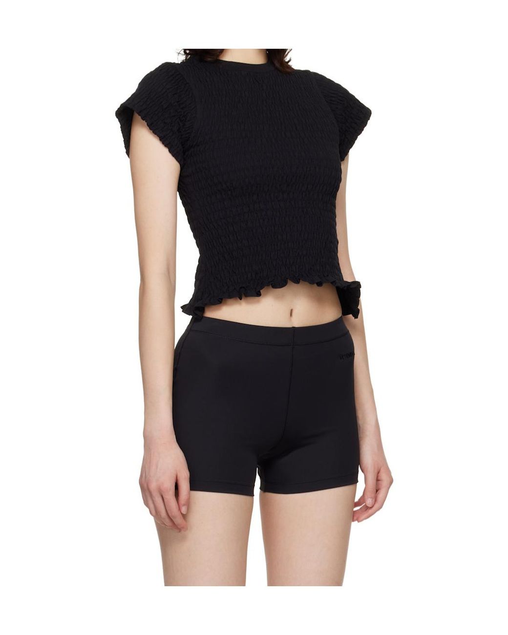 Vetements Black Pleated Crew Neck T-Shirt