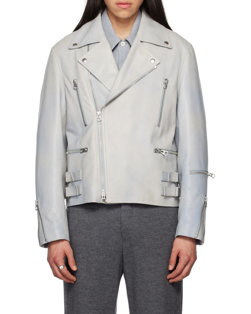 Jil Sander Gray Eldorado Zip Biker Jacket for men