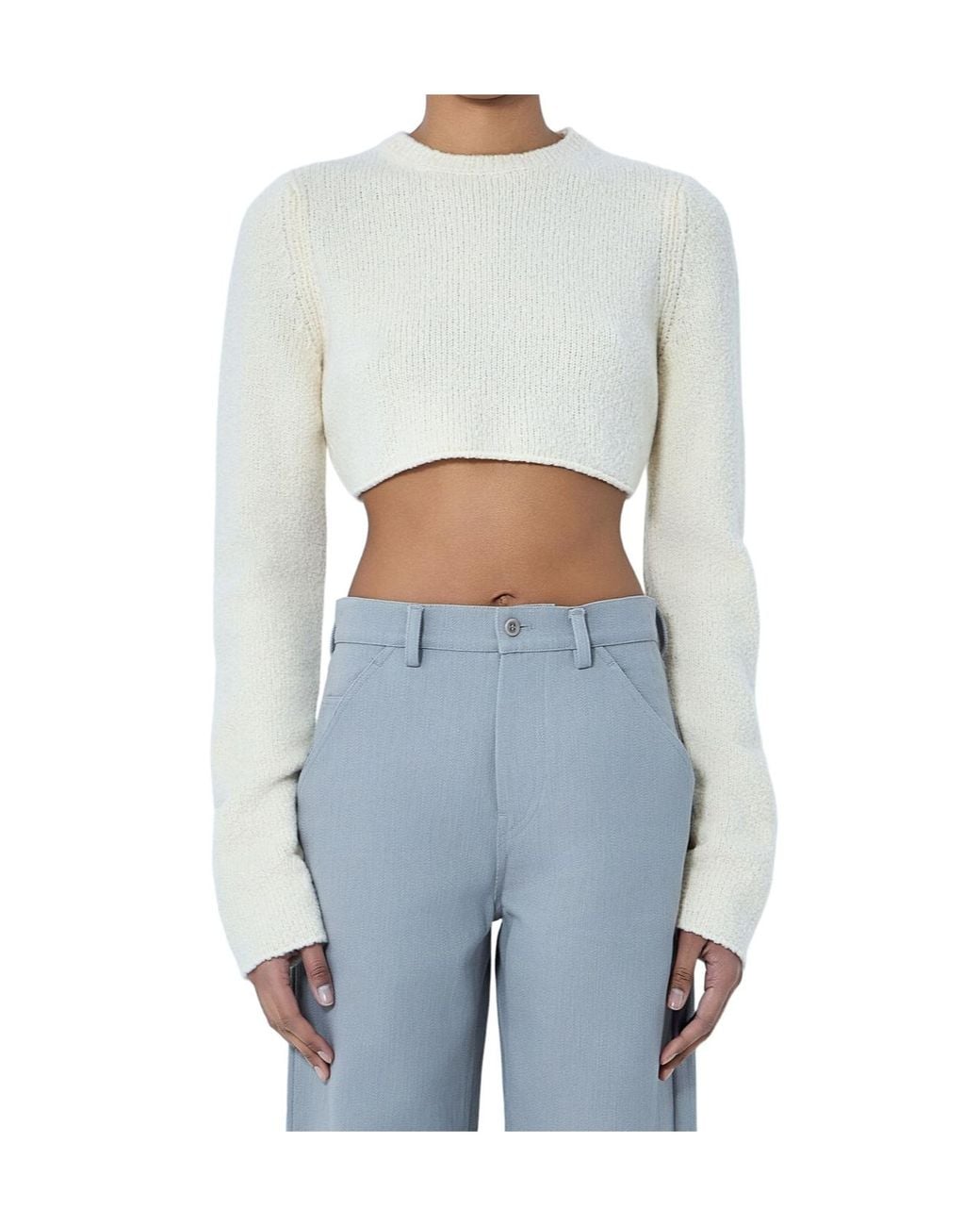 Rier White Cropped Knitted Jumper